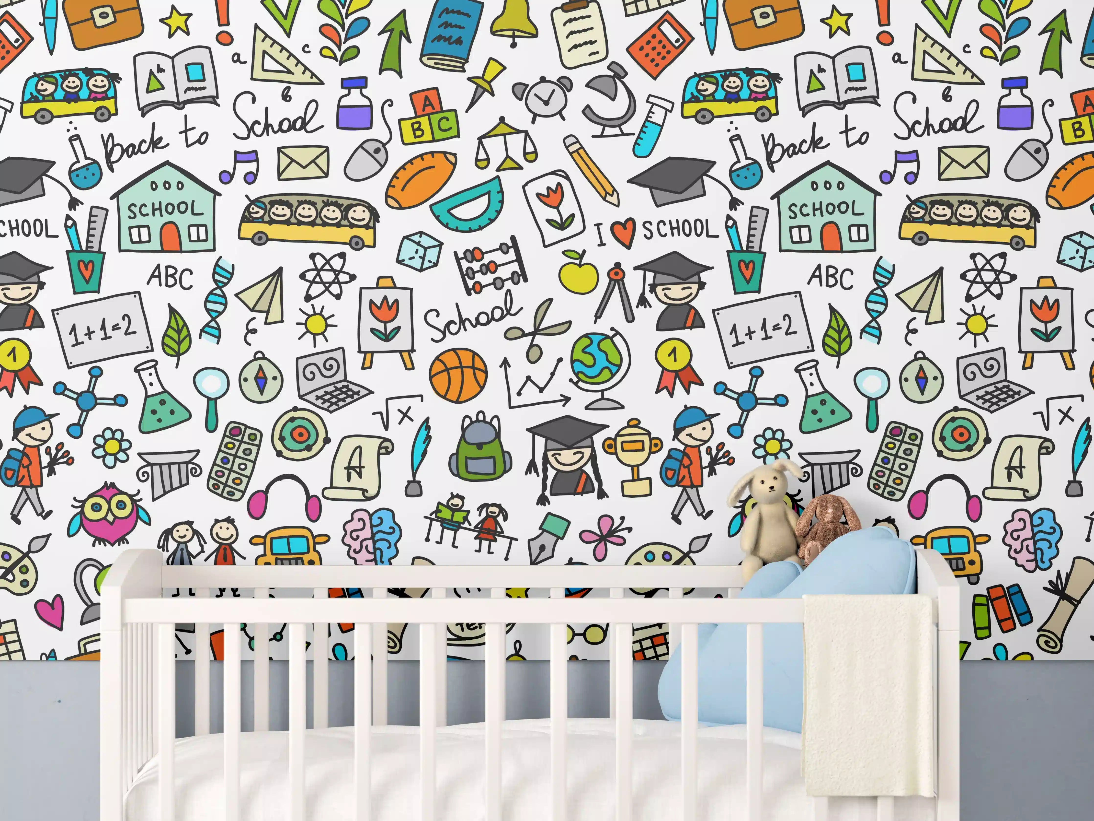 Babyzimmer Wandgestaltung - Bunte Schul- und Lernmotive