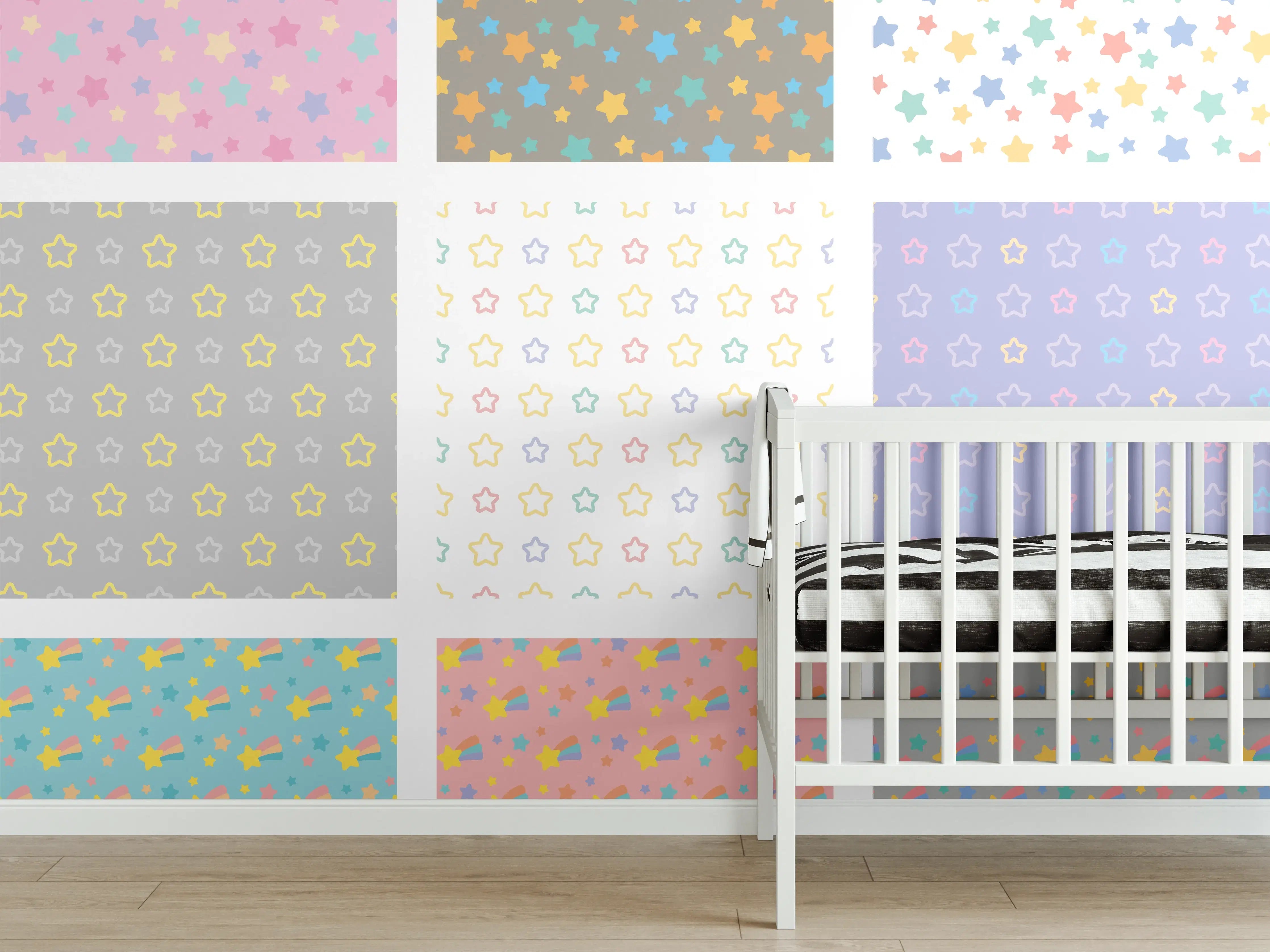 Babyzimmer Wandgestaltung - Bunte Sternmuster Vielfalt