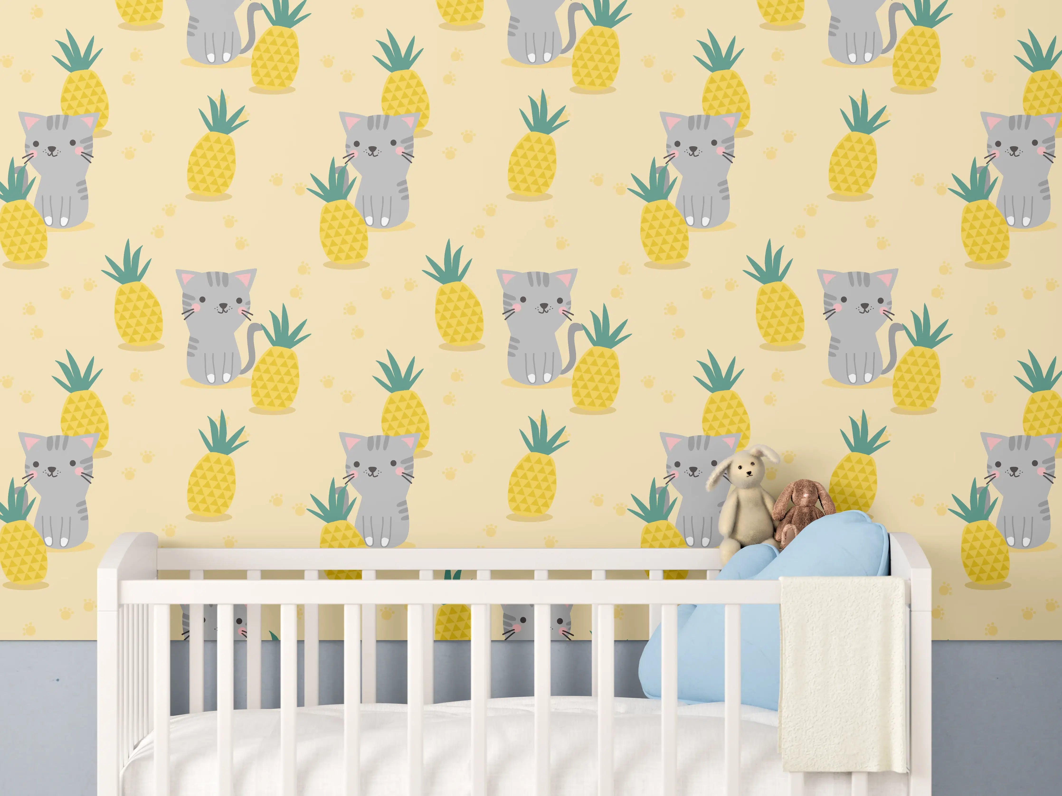 Babyzimmer Wandgestaltung - Bunte Tier- und Ananas-Muster