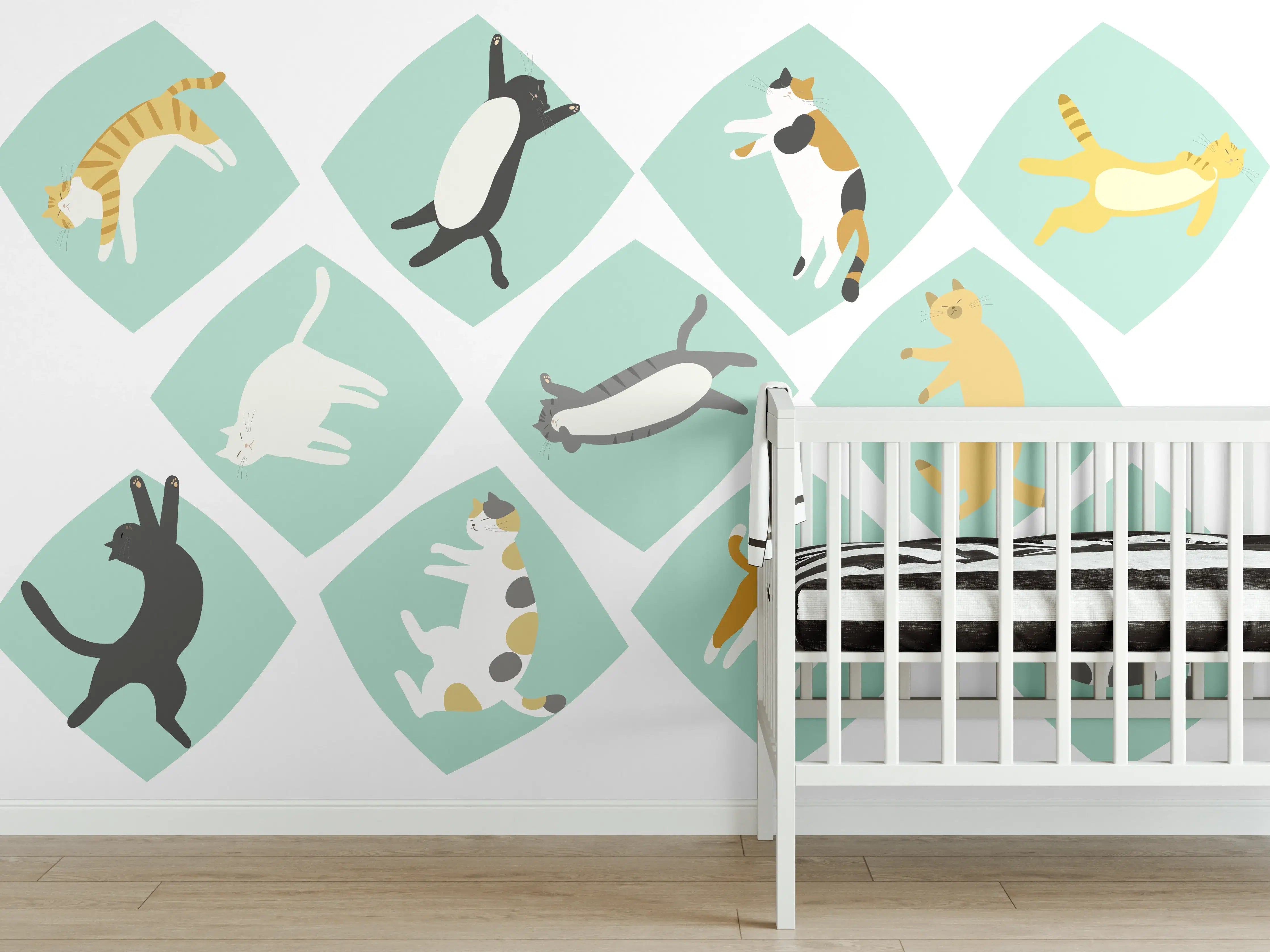 Babyzimmer Wandgestaltung - Bunte Tierillustrationen Muster