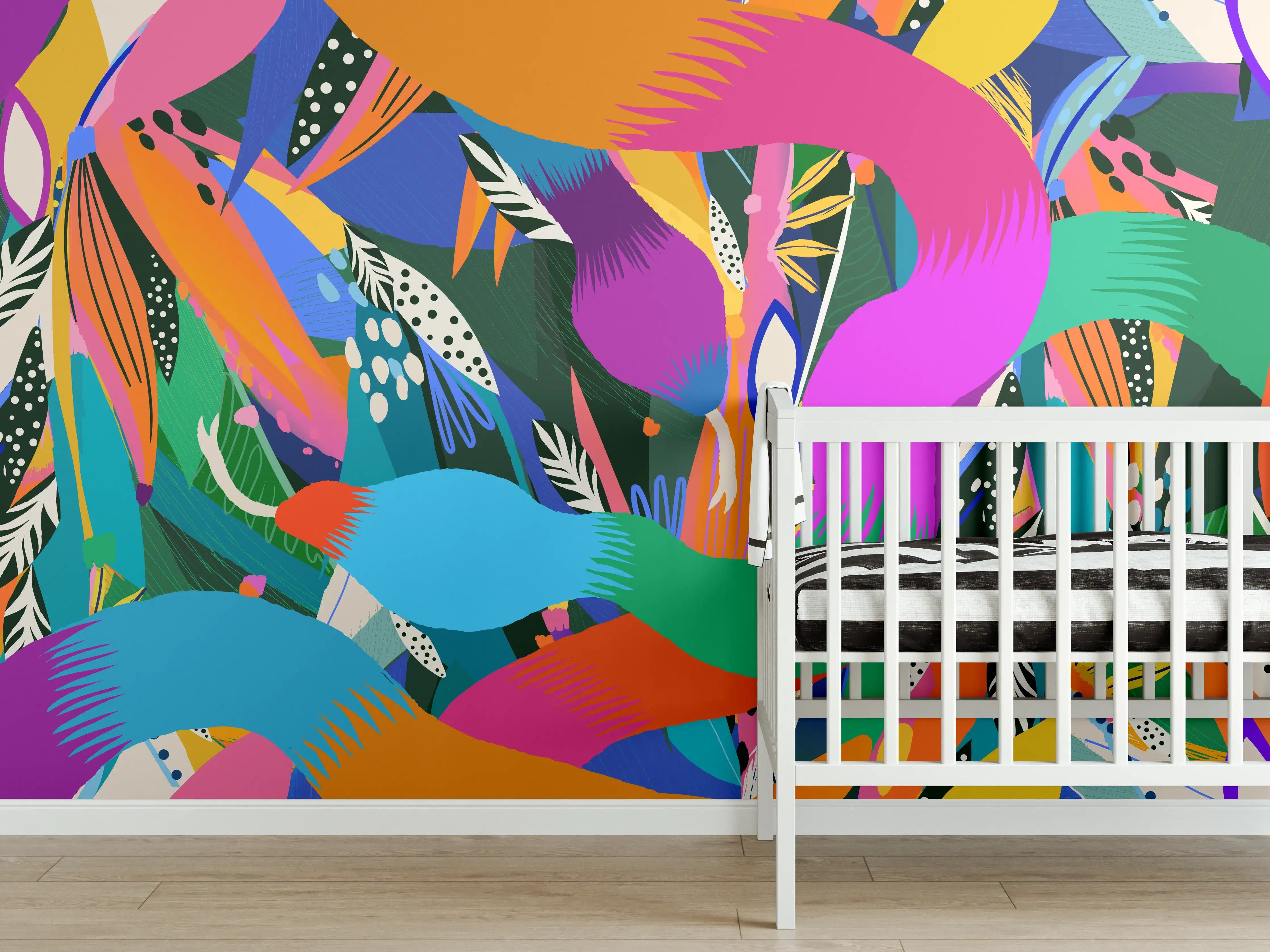 Babyzimmer Wandgestaltung - Bunte Tropische Schlangen-Illustration