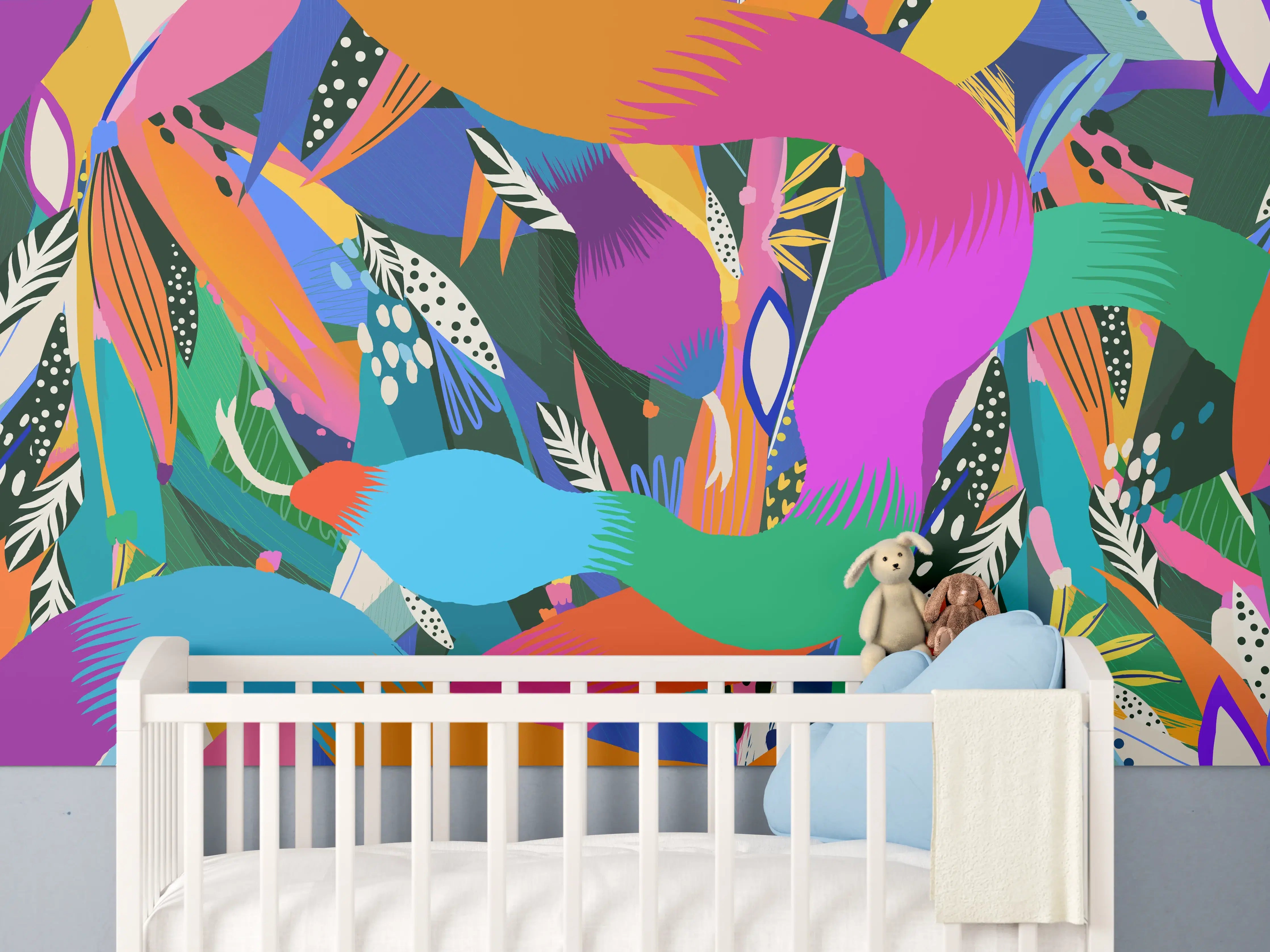 Babyzimmer Wandgestaltung - Bunte Tropische Schlangen-Illustration