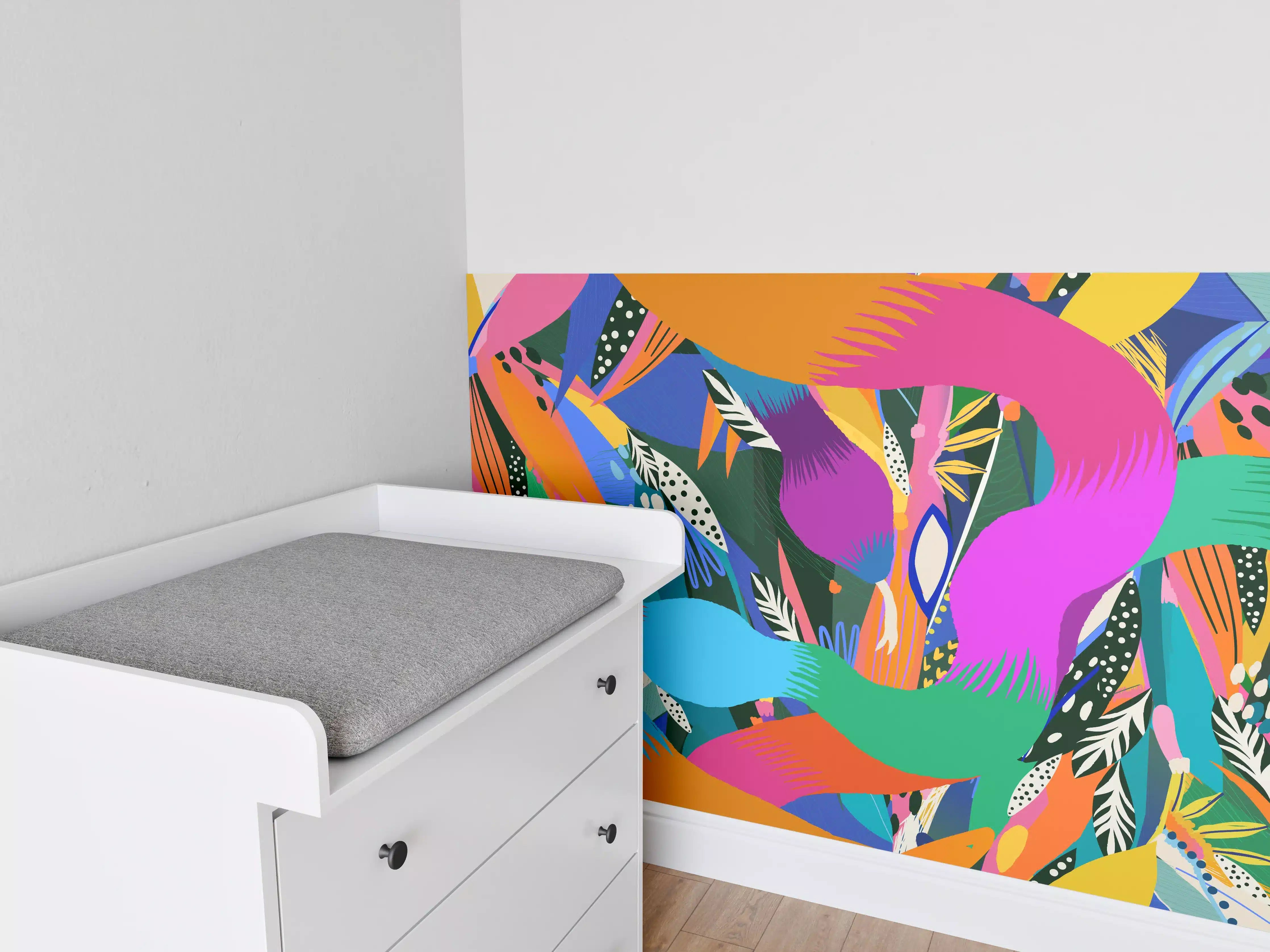Babyzimmer Wandgestaltung - Bunte Tropische Schlangen-Illustration