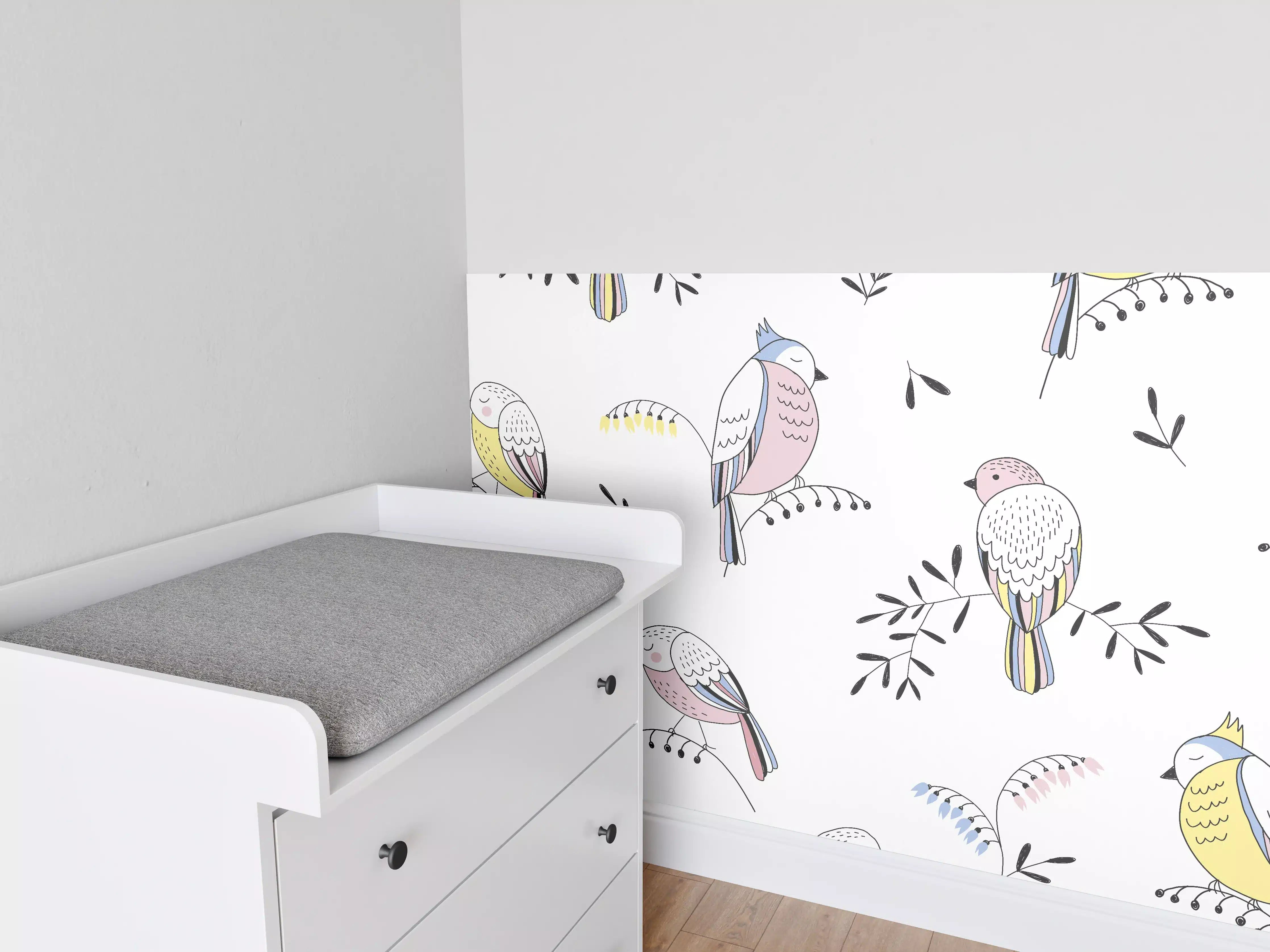 Babyzimmer Wandgestaltung - Bunte Vögel Muster Illustration