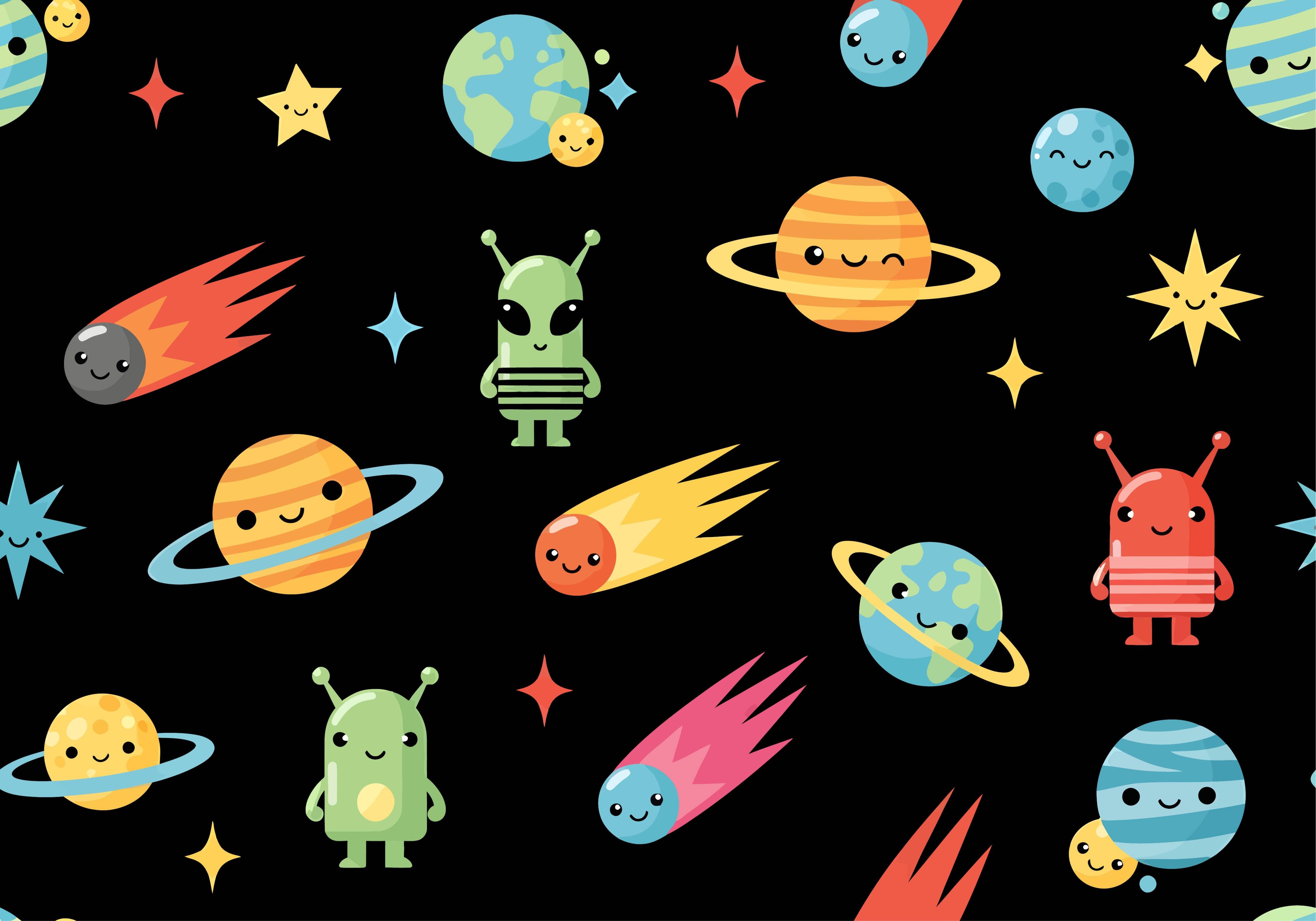 Babyzimmer Wandgestaltung-Bunte Weltraum-Planeten und Außerirdische