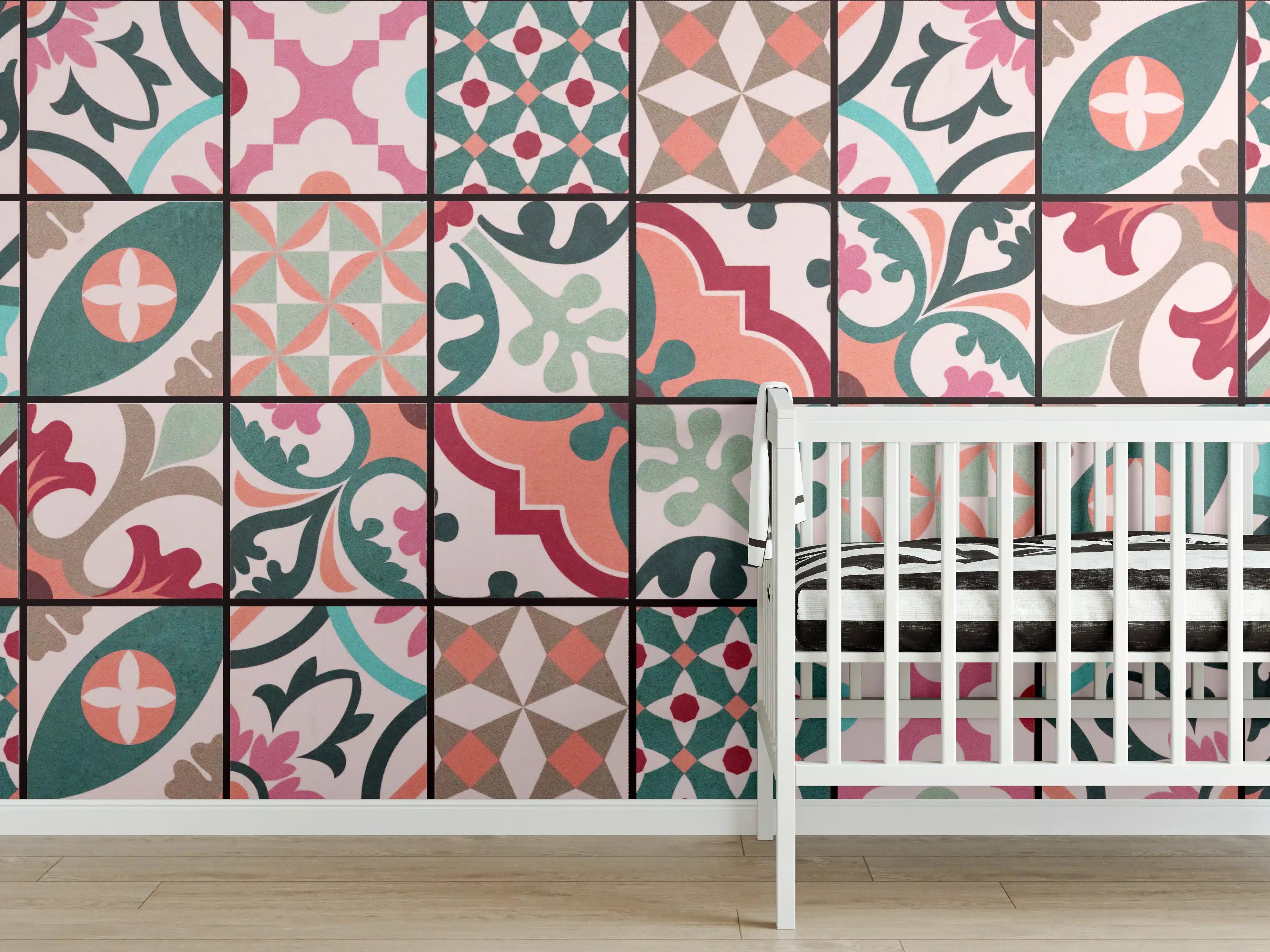 Babyzimmer Wandgestaltung - Bunte abstrakte Vintage Fliesen