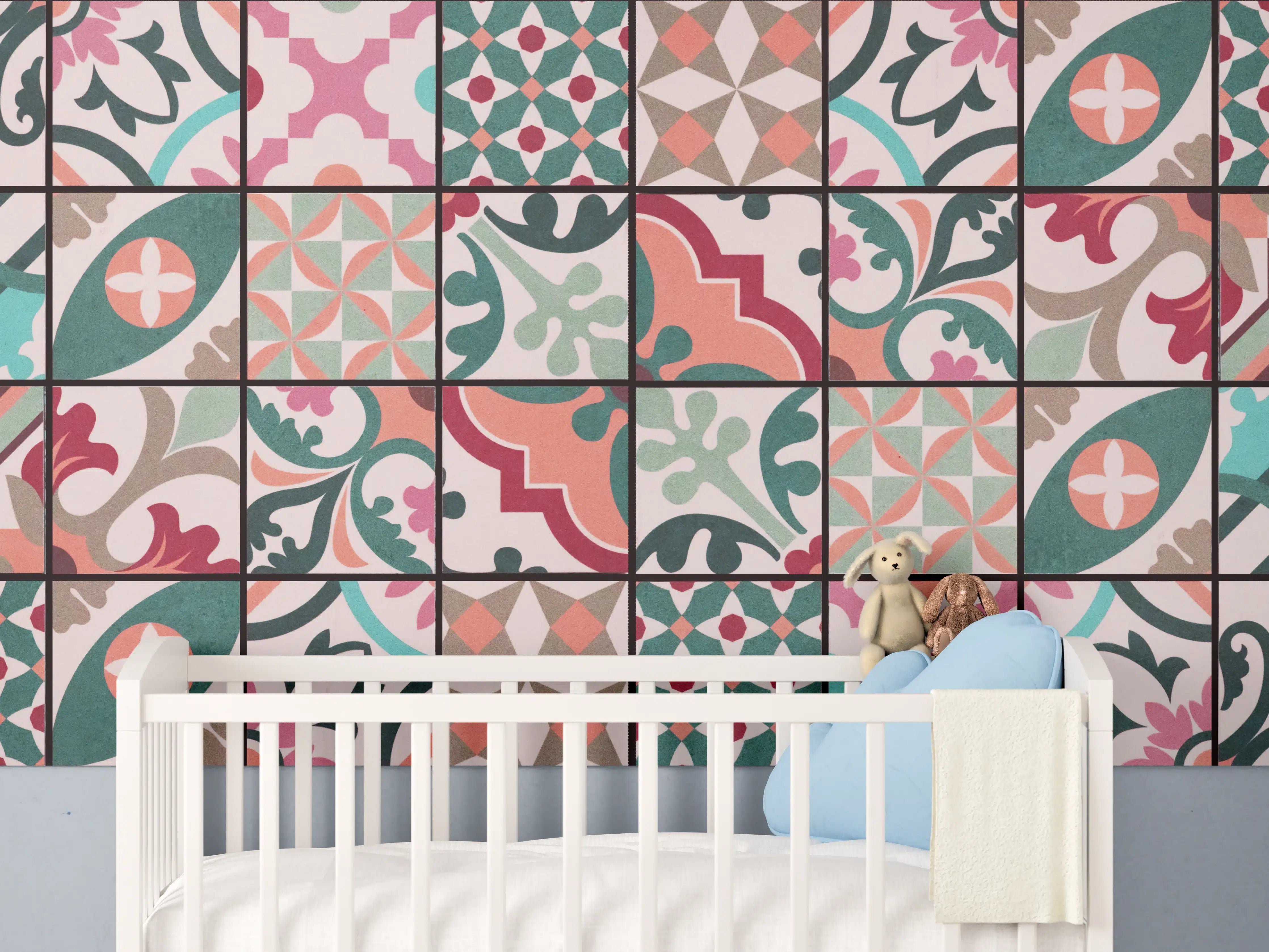 Babyzimmer Wandgestaltung - Bunte abstrakte Vintage Fliesen