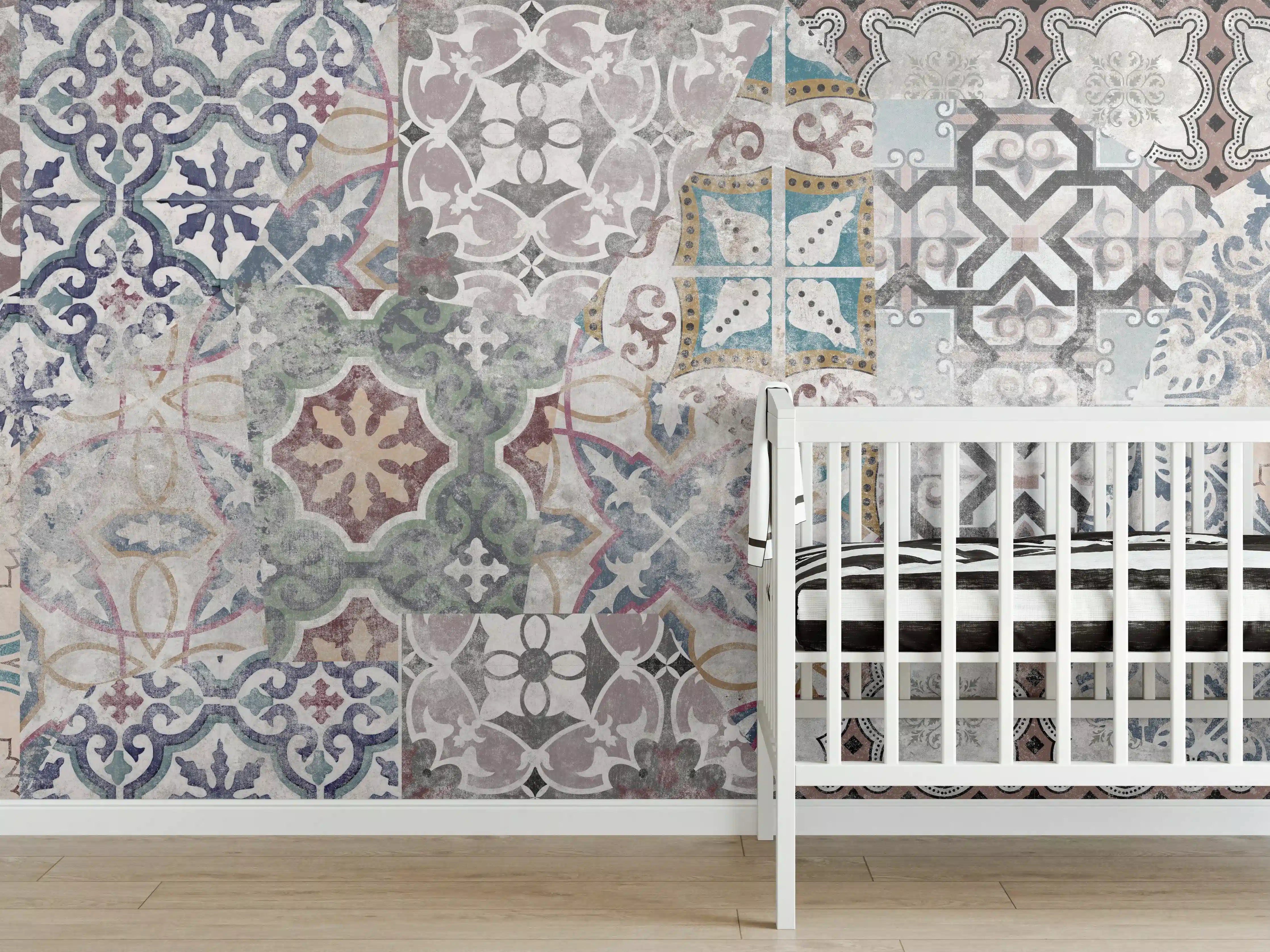 Babyzimmer Wandgestaltung - Bunte alte Retro-Wand Fliesen