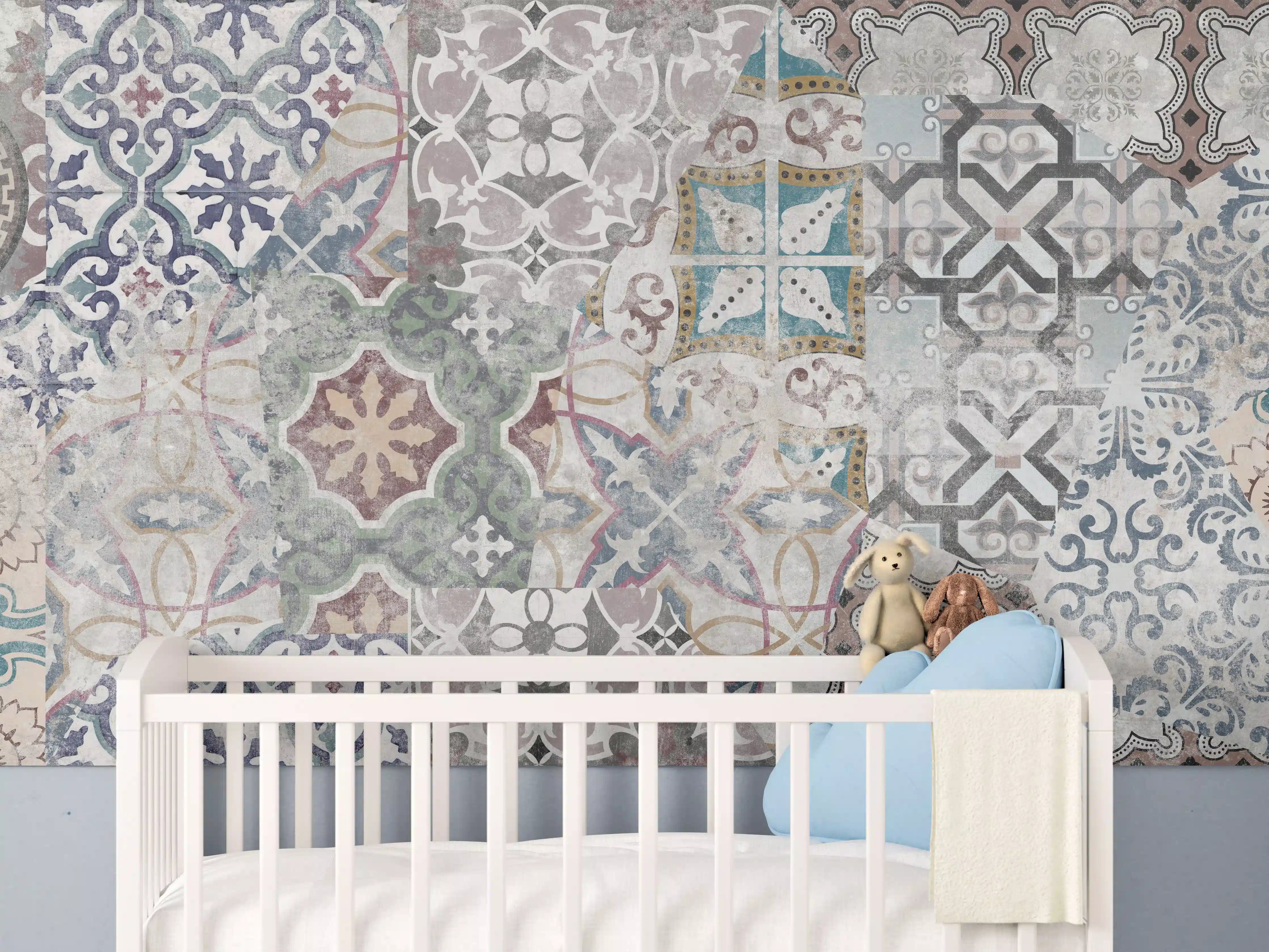 Babyzimmer Wandgestaltung - Bunte alte Retro-Wand Fliesen