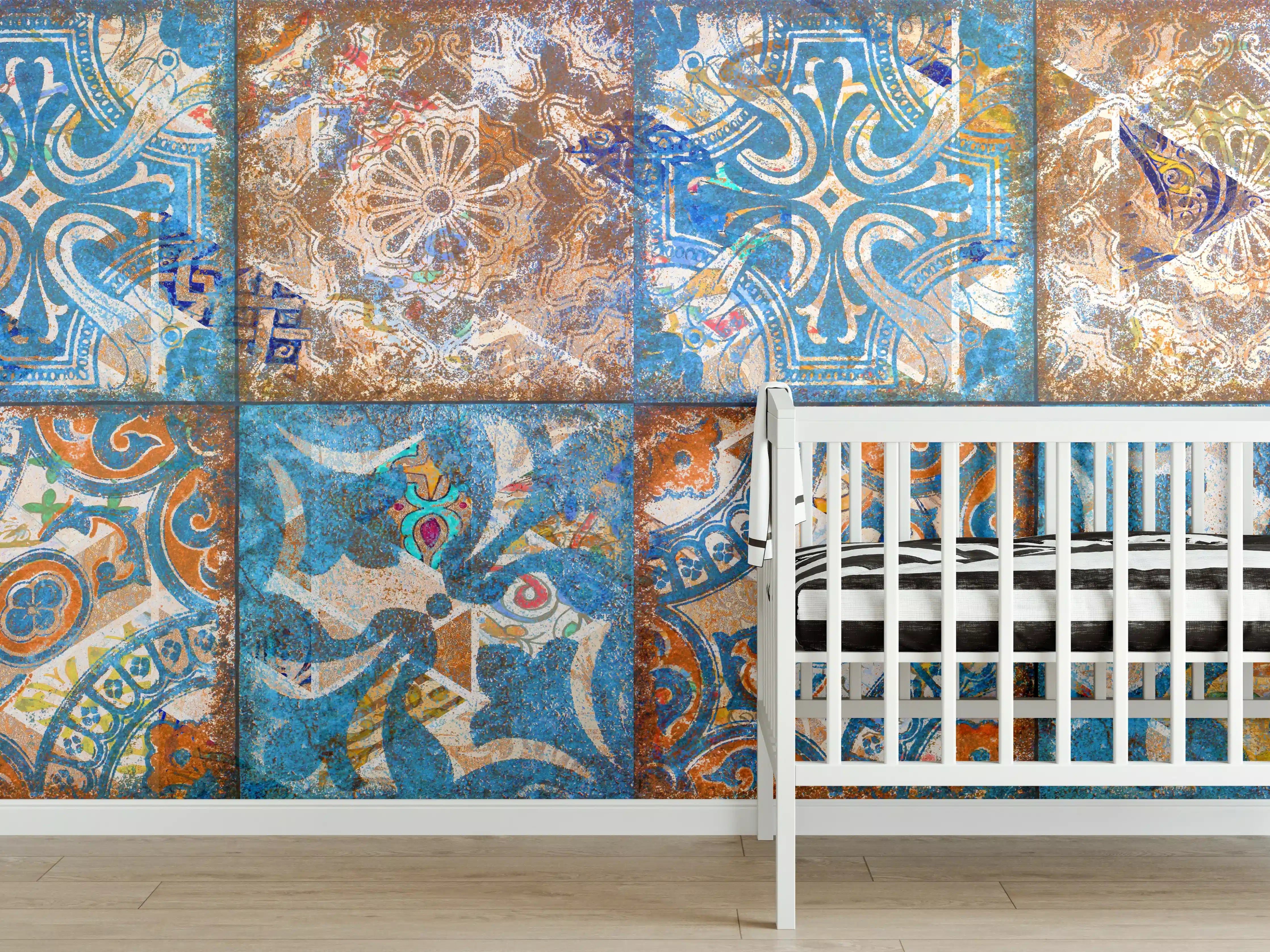 Babyzimmer Wandgestaltung - Bunte antike Fliesenmuster