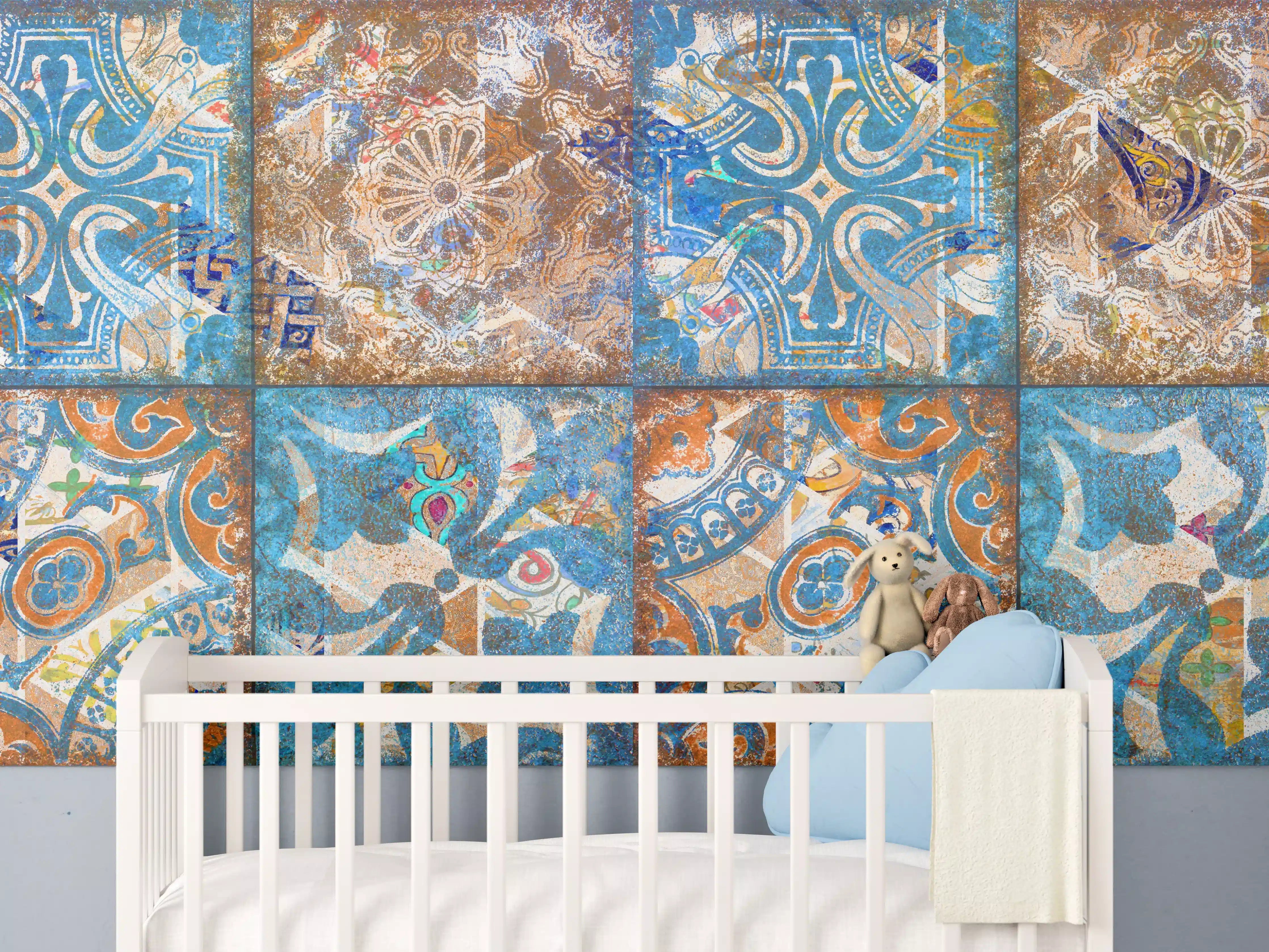 Babyzimmer Wandgestaltung - Bunte antike Fliesenmuster