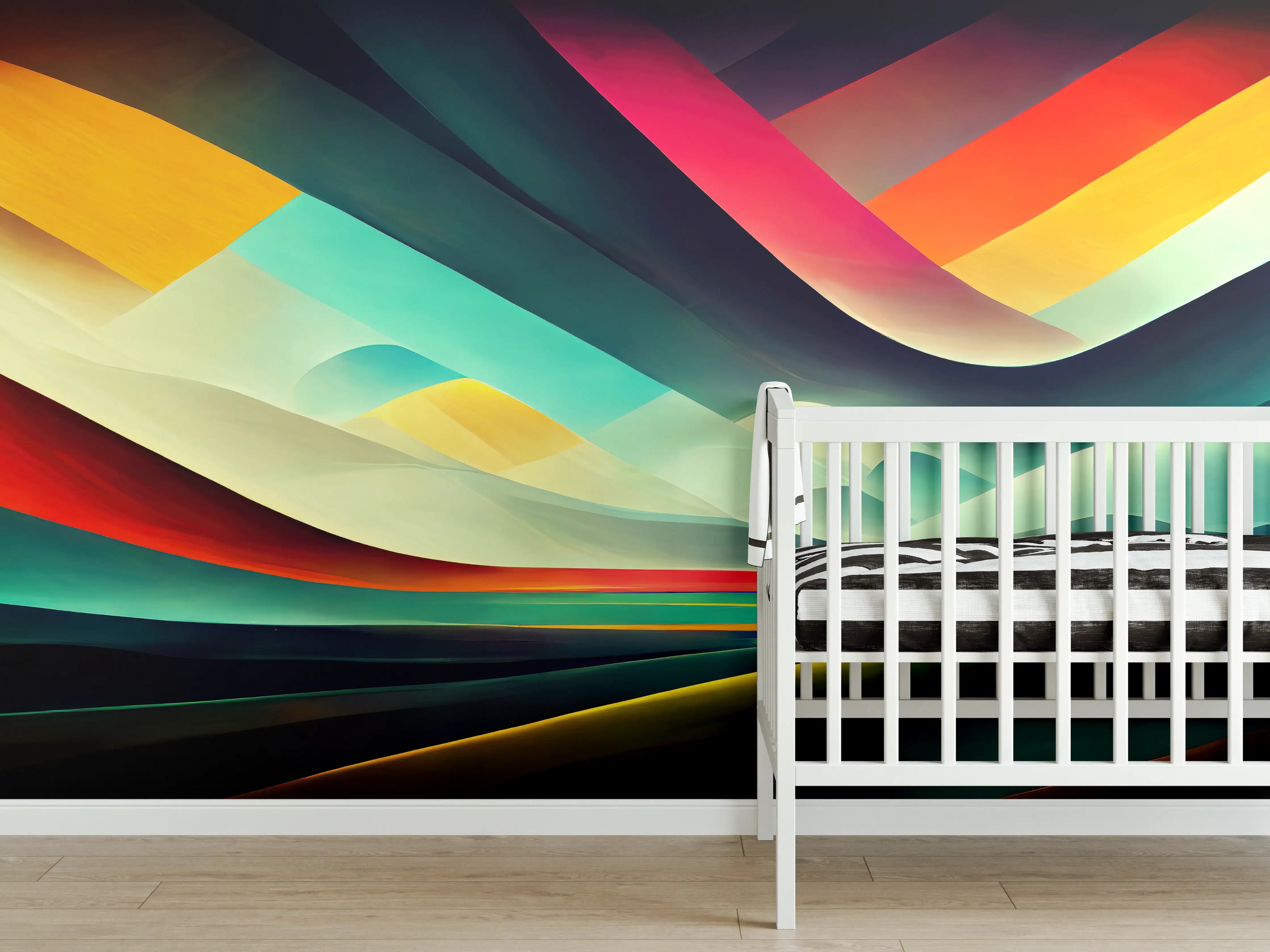 Babyzimmer Wandgestaltung - Bunte dynamische Linien Textur