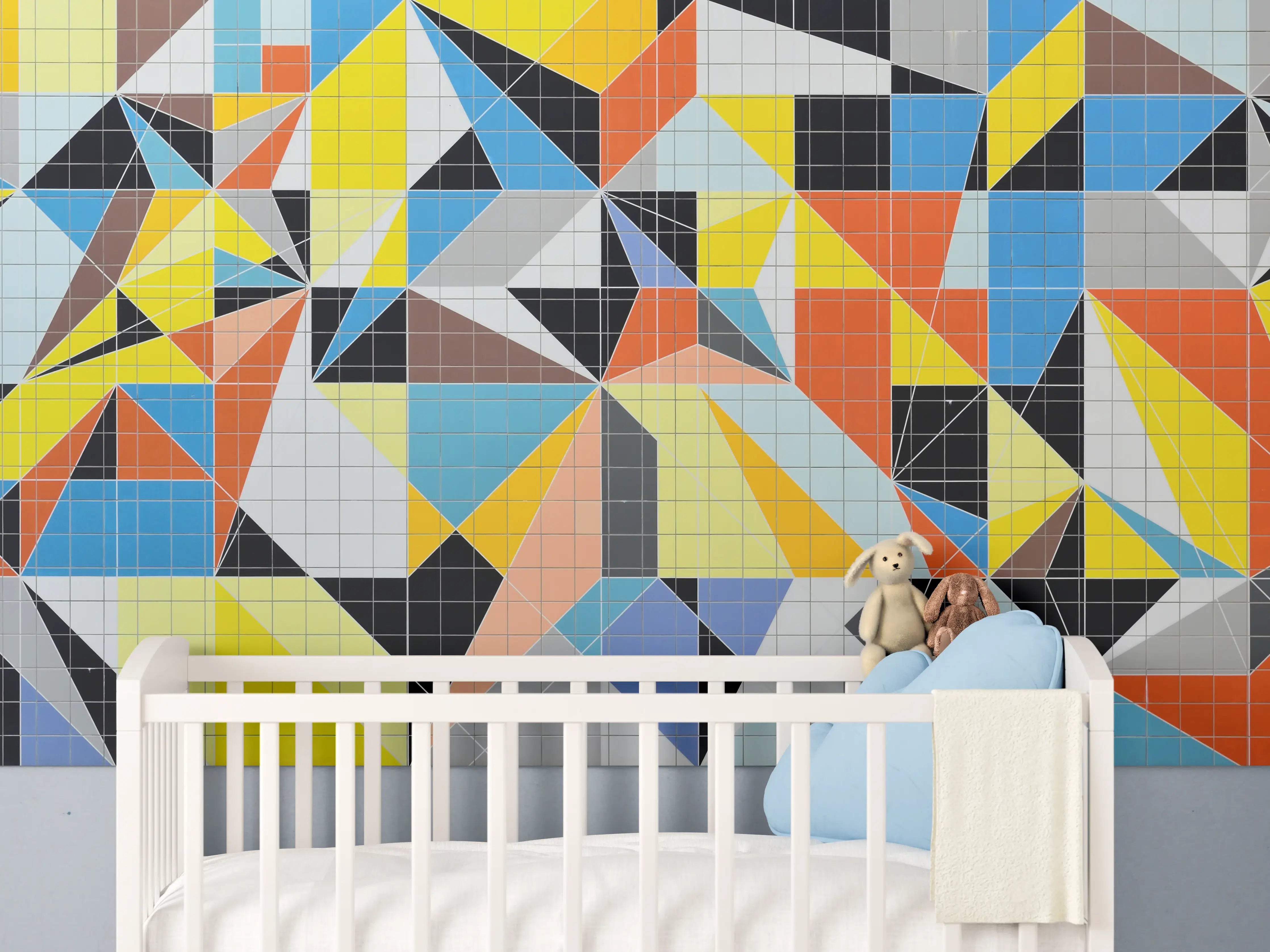 Babyzimmer Wandgestaltung - Bunte geometrische Muster in abstrakter Kunst