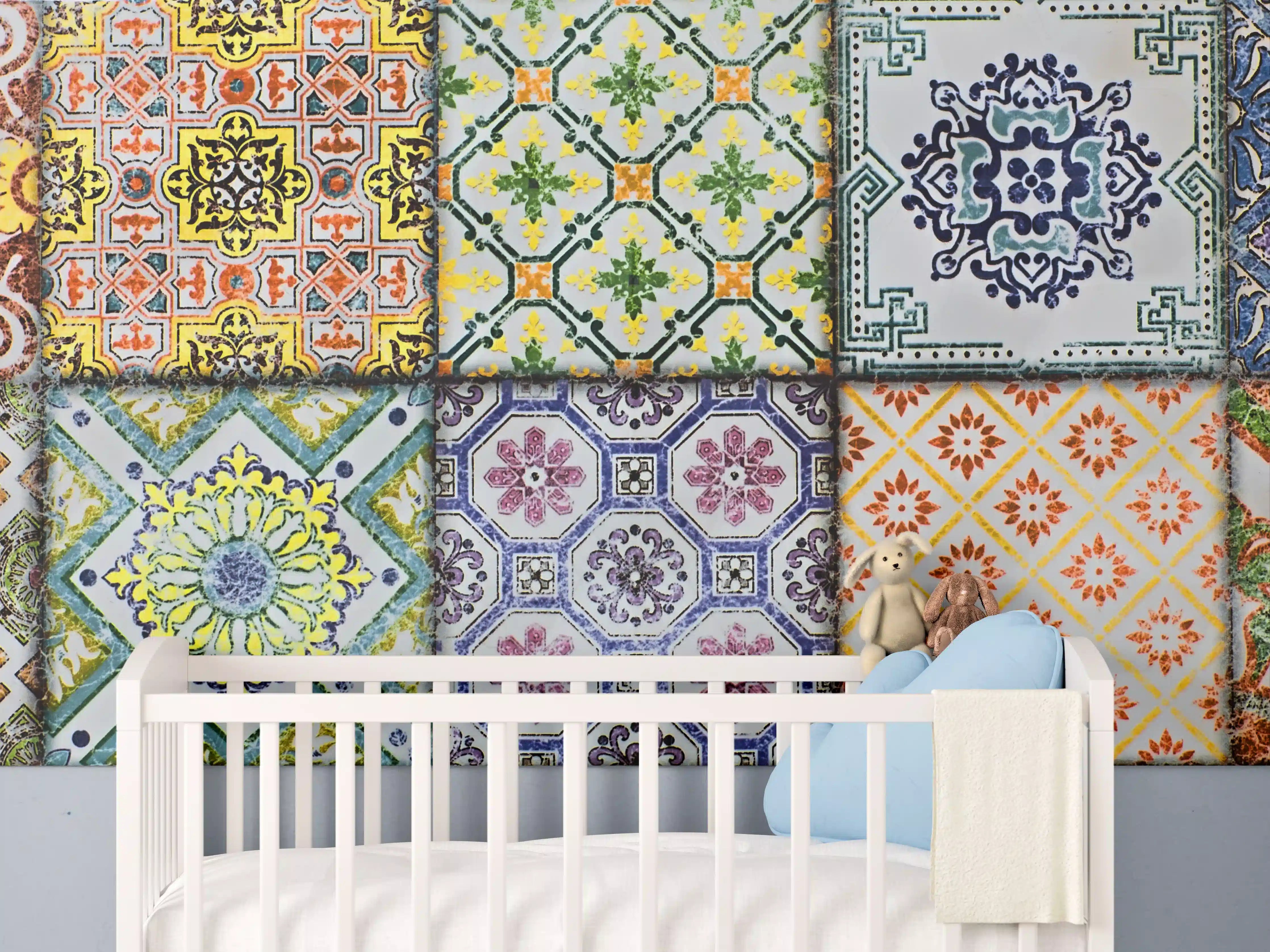 Babyzimmer Wandgestaltung - Bunten Fliesenmosaik mit mediterranem Flair