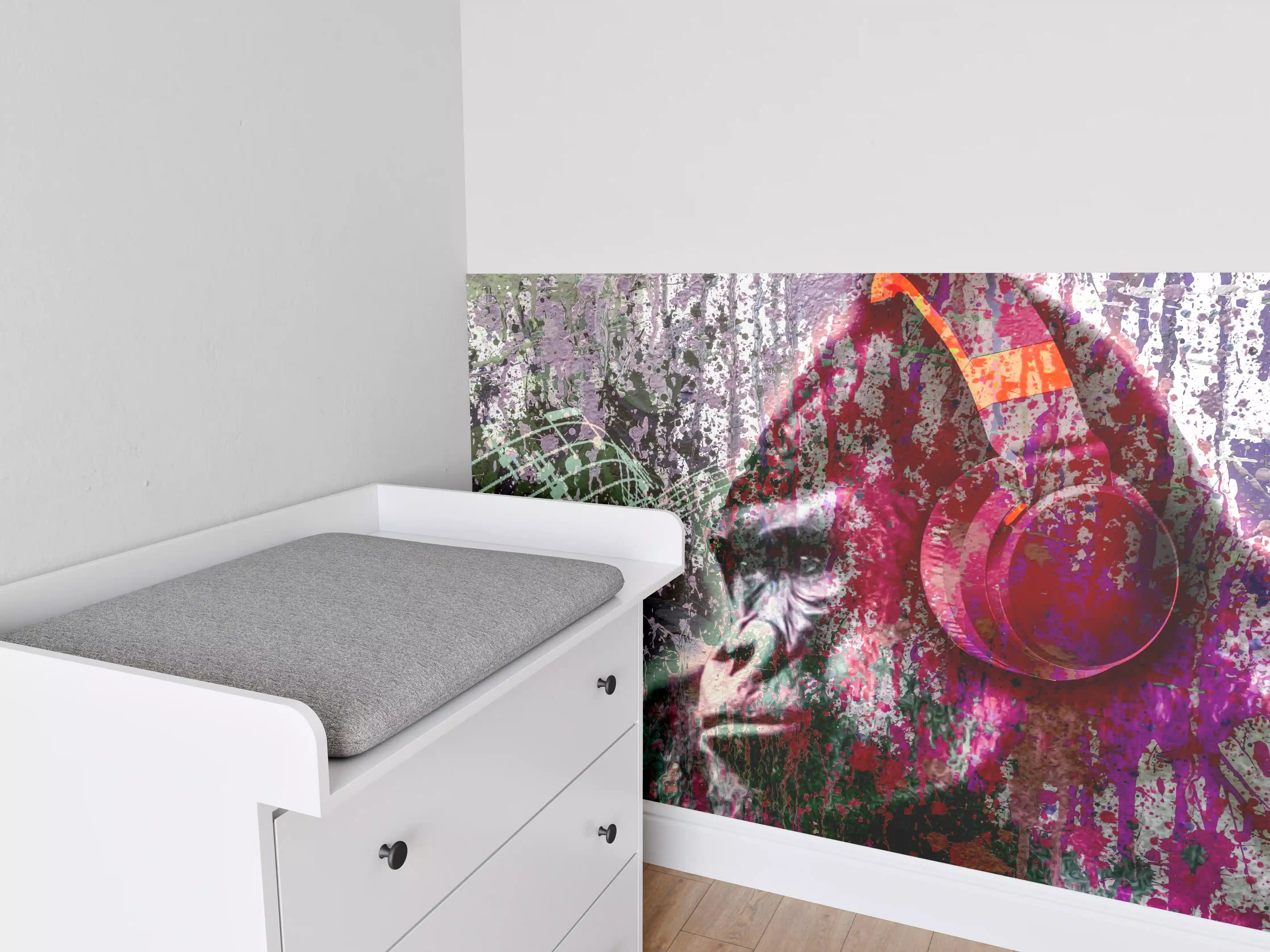 Babyzimmer Wandgestaltung - Bunter Affenkopf mit Musik-Elementen