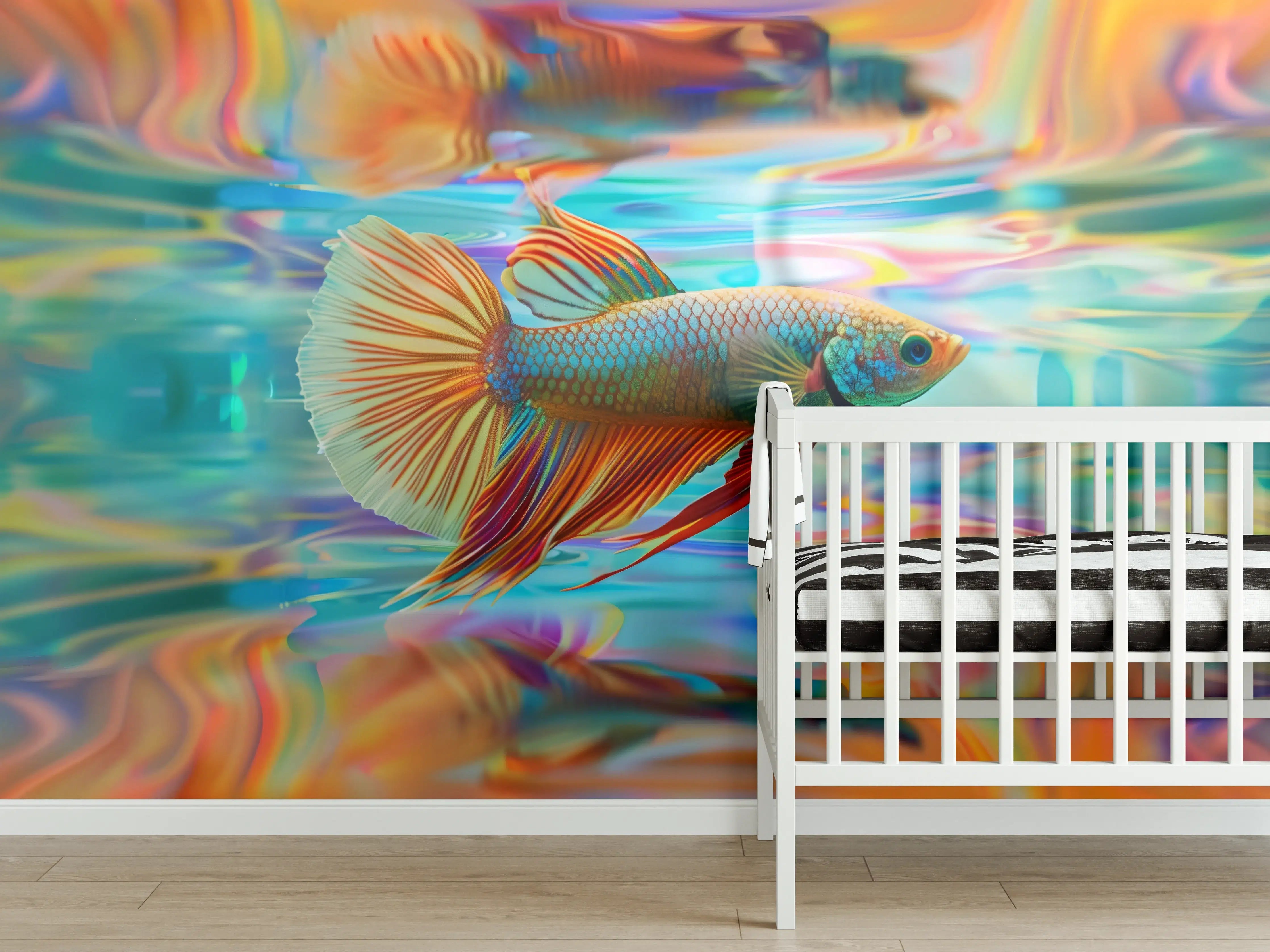 Babyzimmer Wandgestaltung - Bunter Betta-Fisch Türkis-Orange