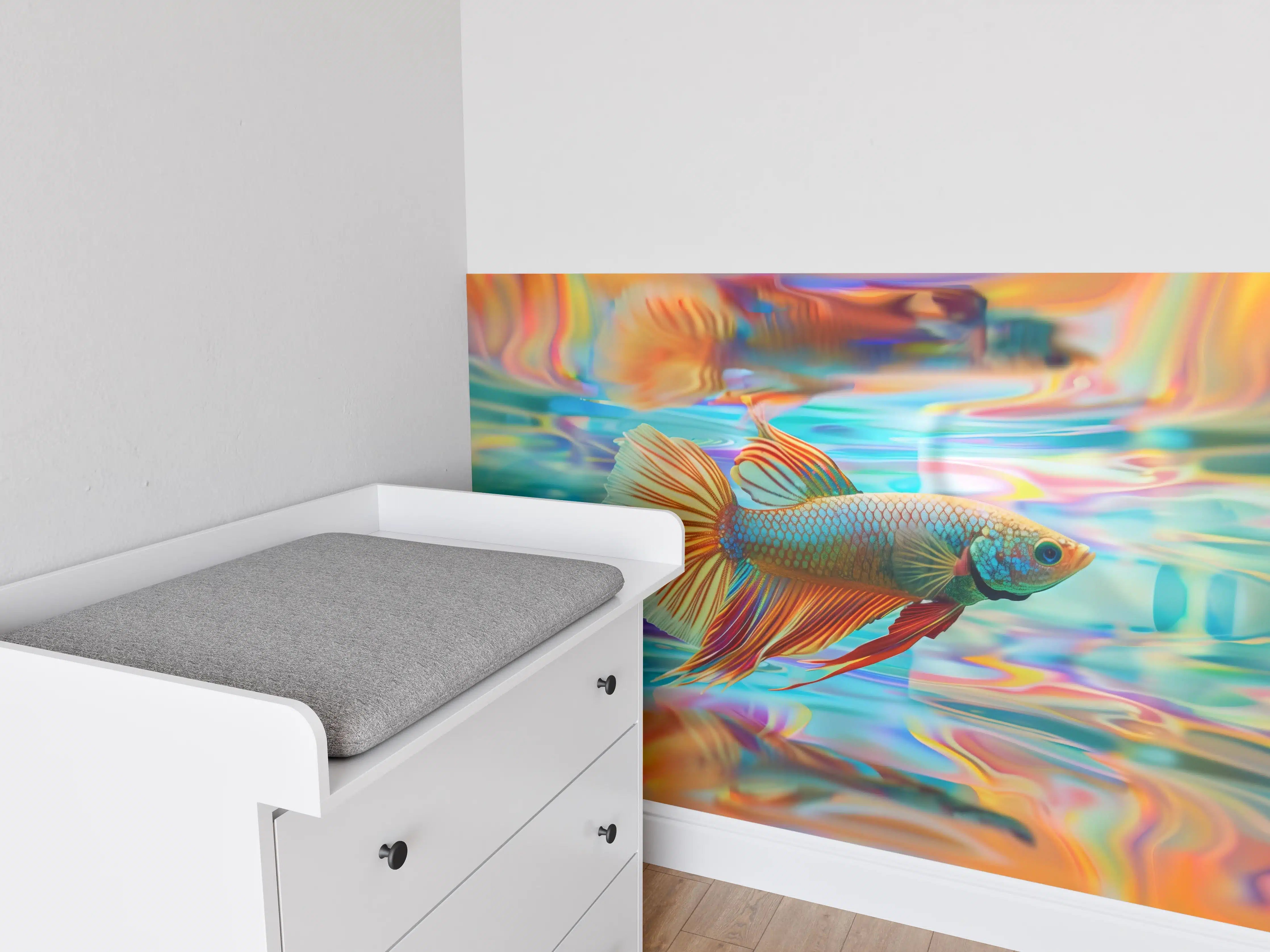 Babyzimmer Wandgestaltung - Bunter Betta-Fisch Türkis-Orange