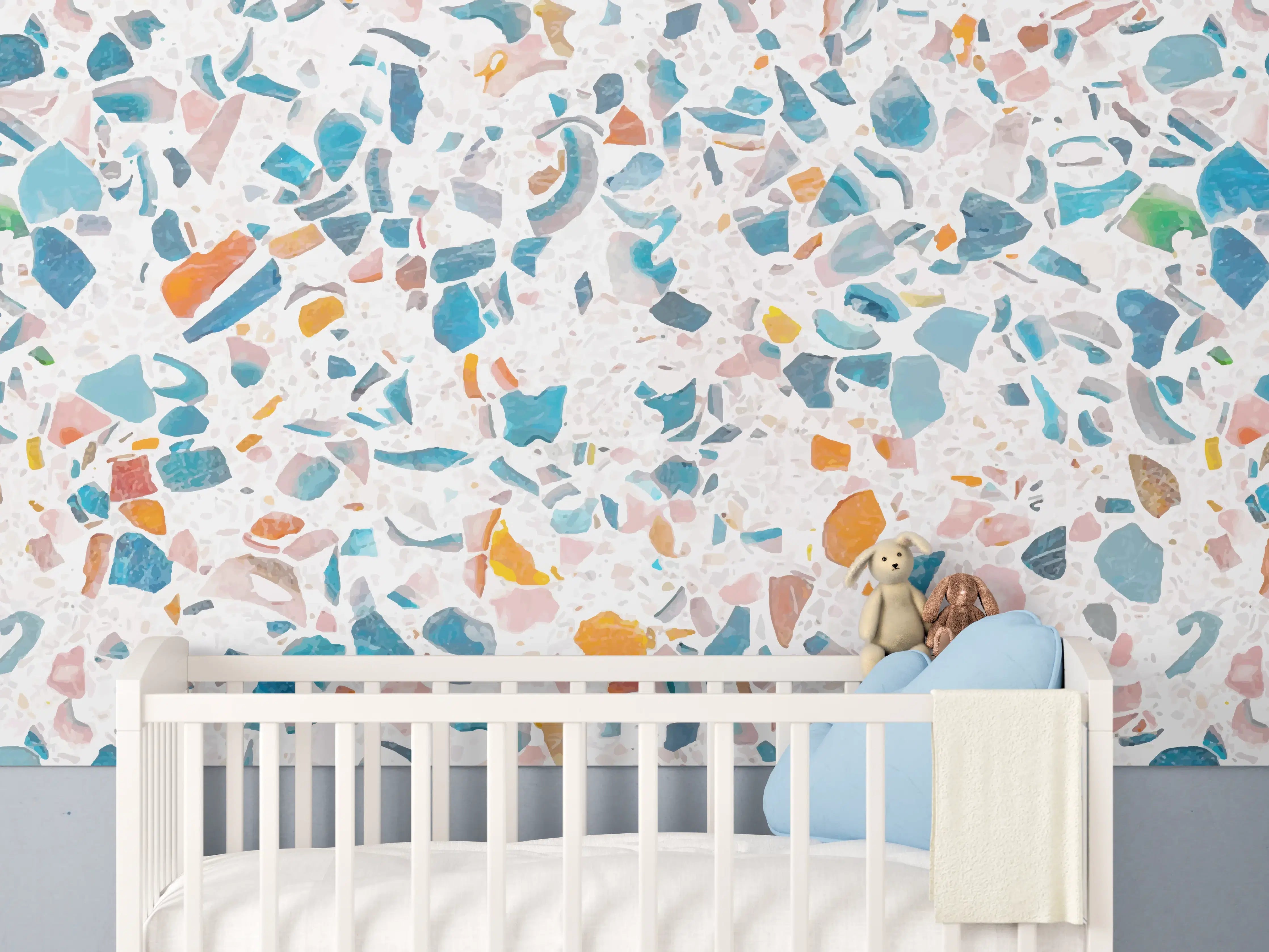 Babyzimmer Wandgestaltung - Bunter Terrazzo Designbelag