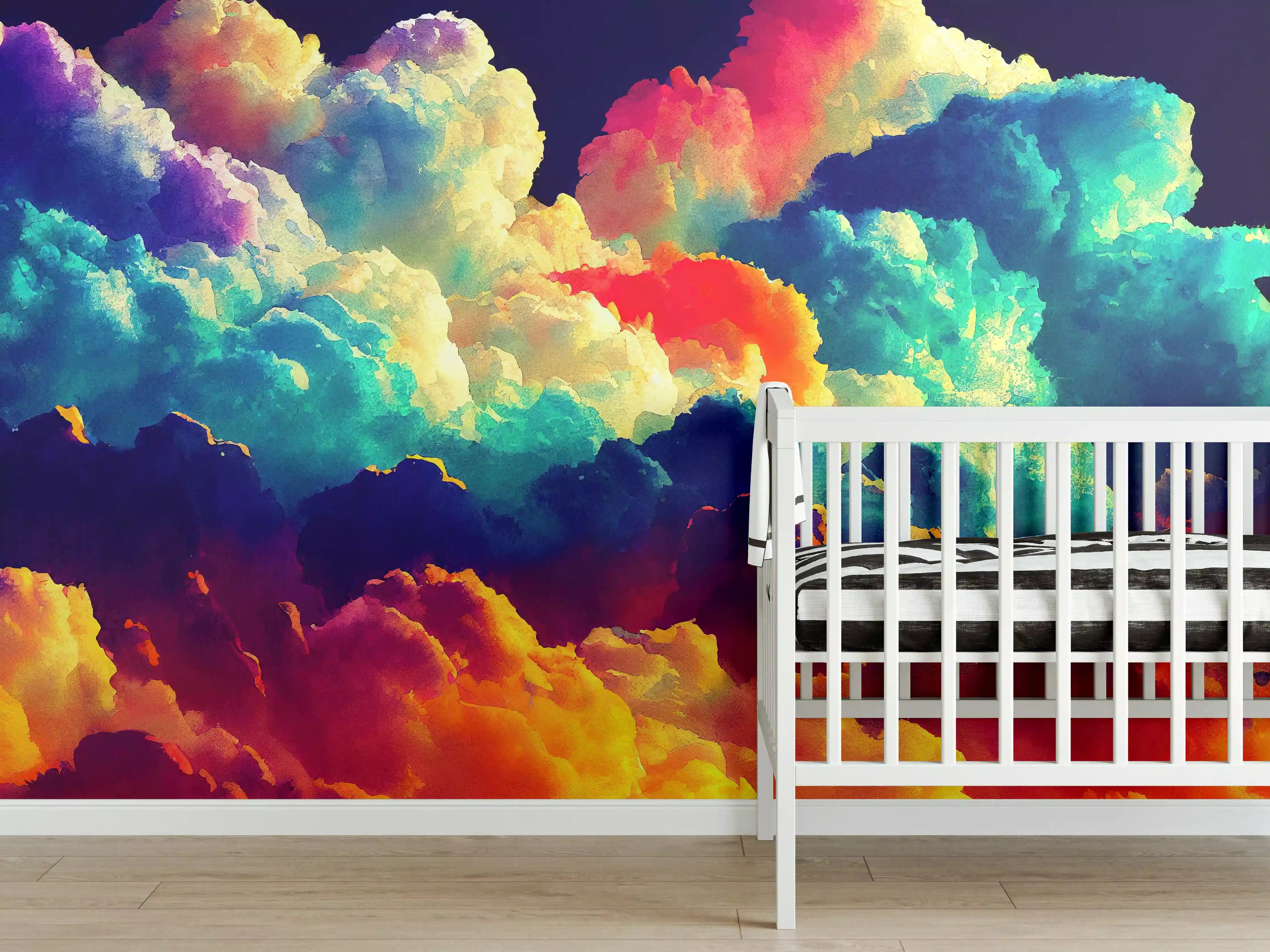 Babyzimmer Wandgestaltung - Bunter Wolkenhimmel
