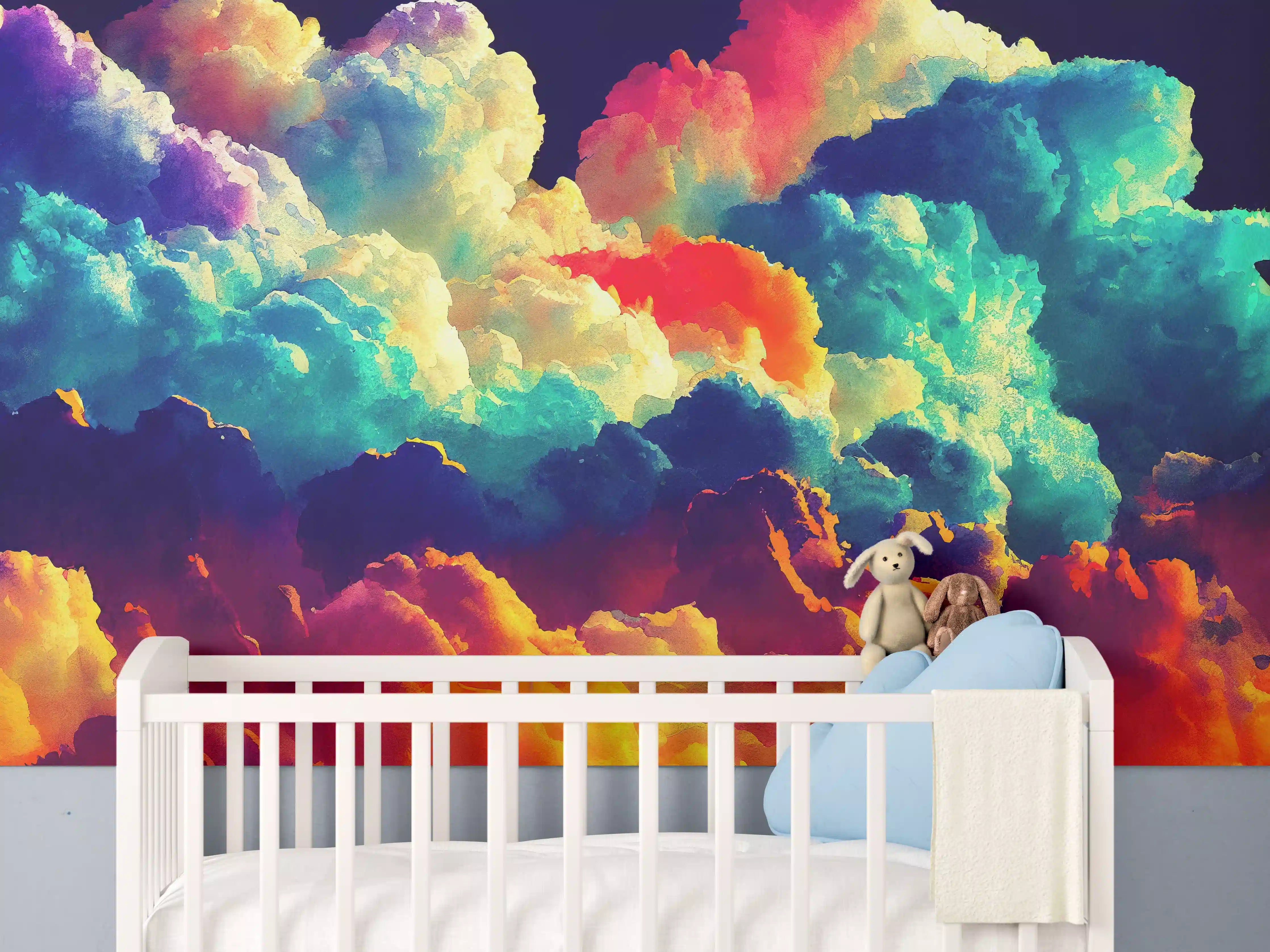 Babyzimmer Wandgestaltung - Bunter Wolkenhimmel