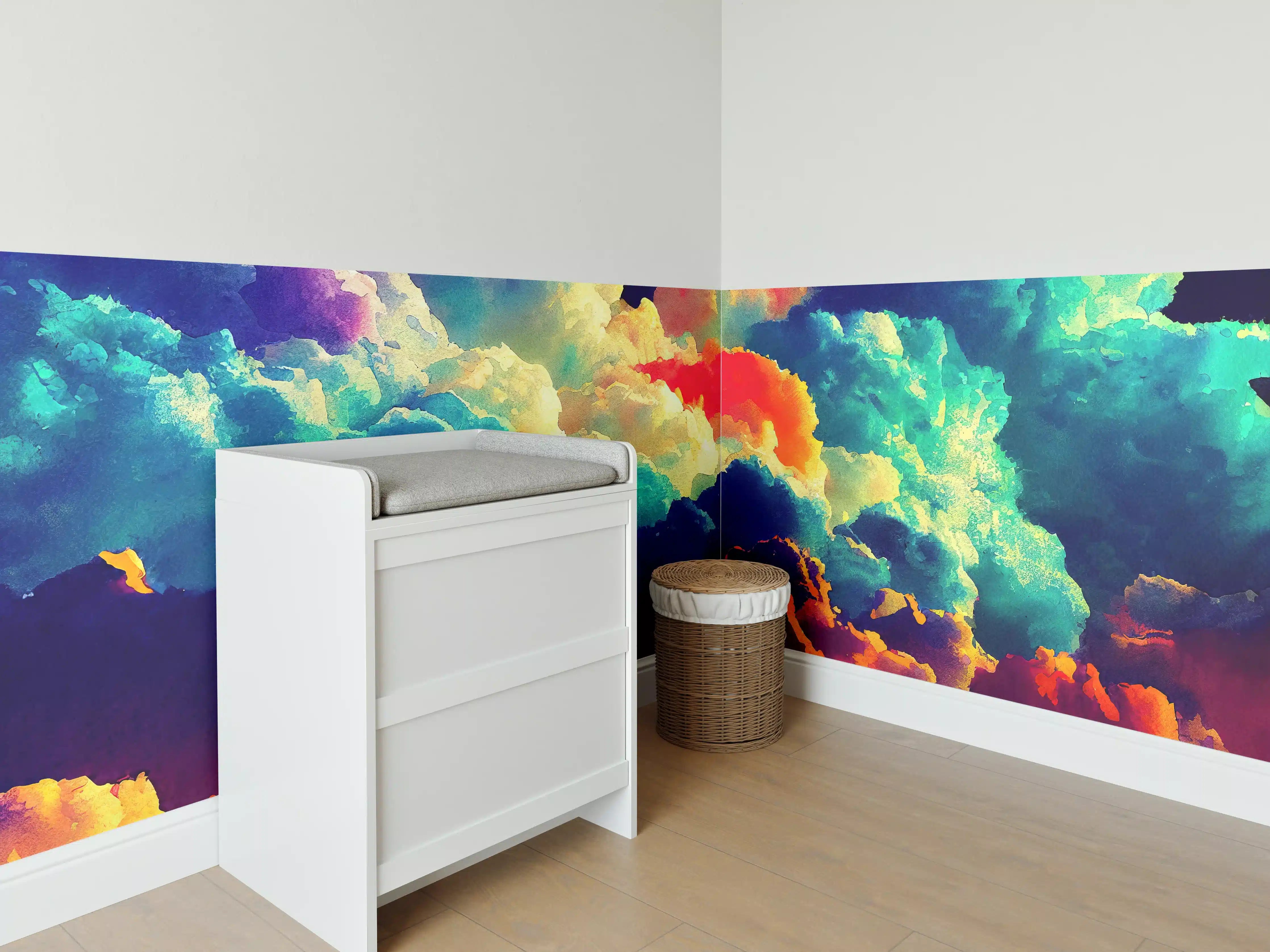 Babyzimmer Wandgestaltung - Bunter Wolkenhimmel