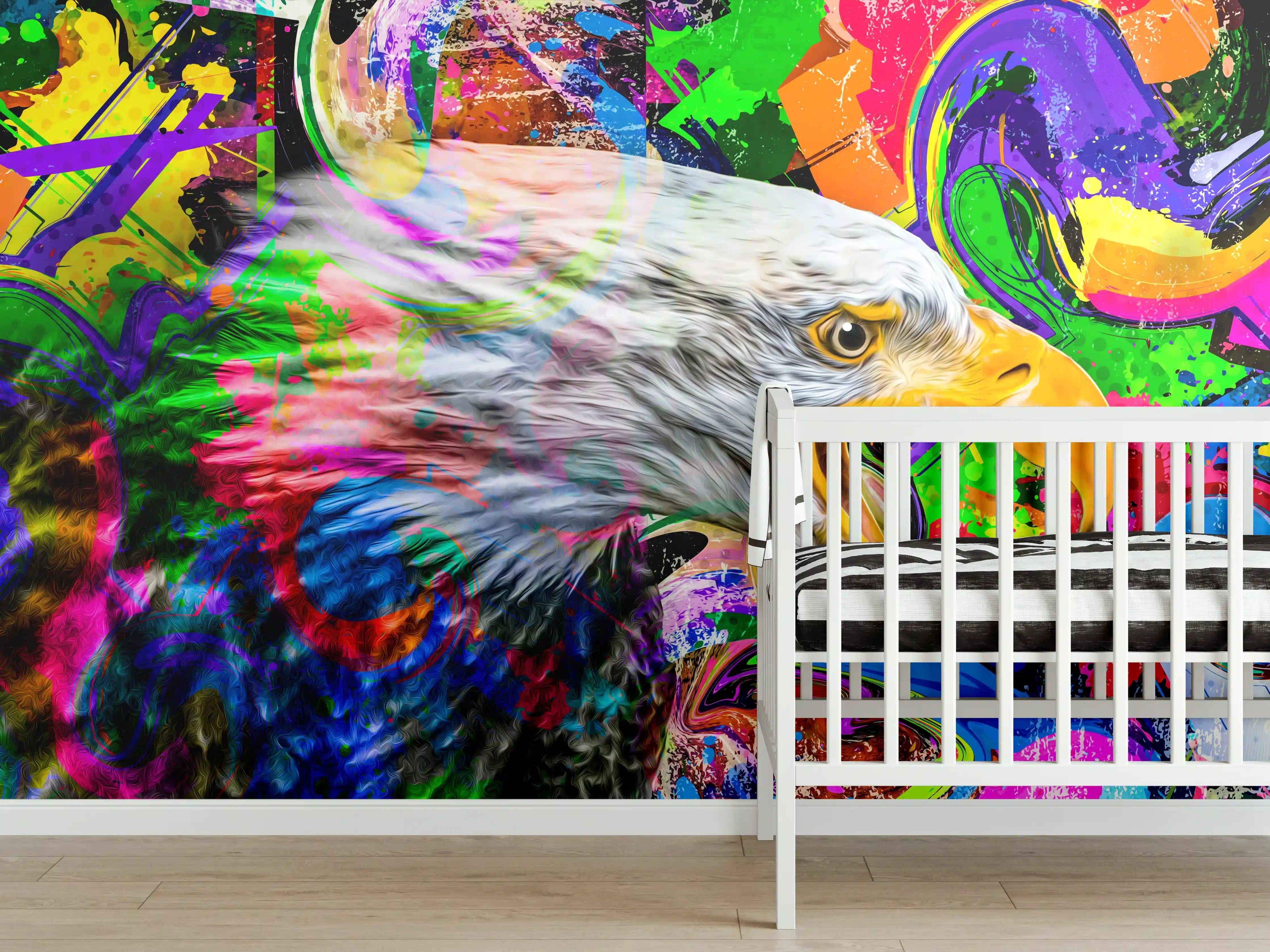 Babyzimmer Wandgestaltung - Bunter abstrakter Adlerkopf