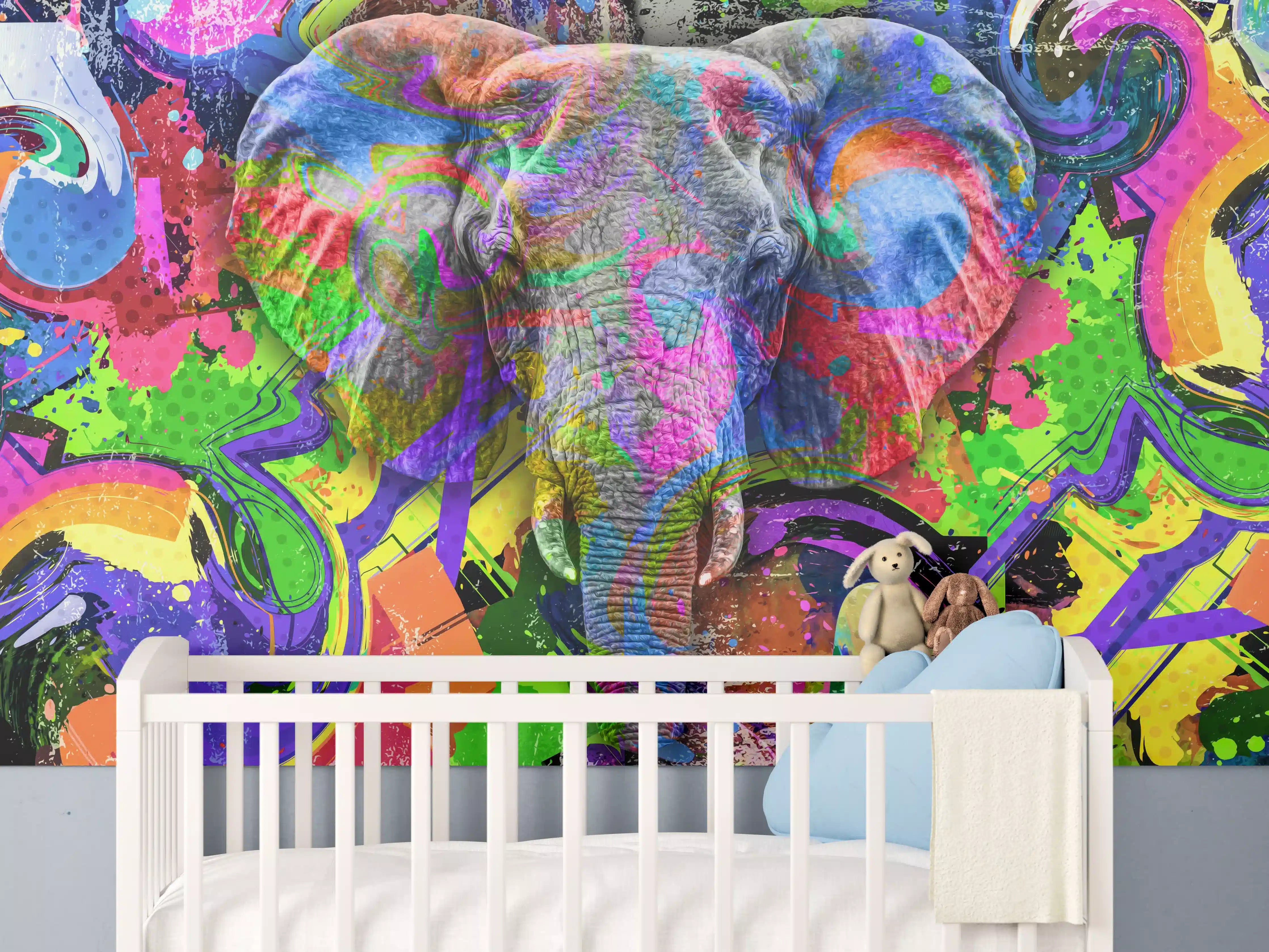 Babyzimmer Wandgestaltung - Bunter abstrakter Elefantenkopf