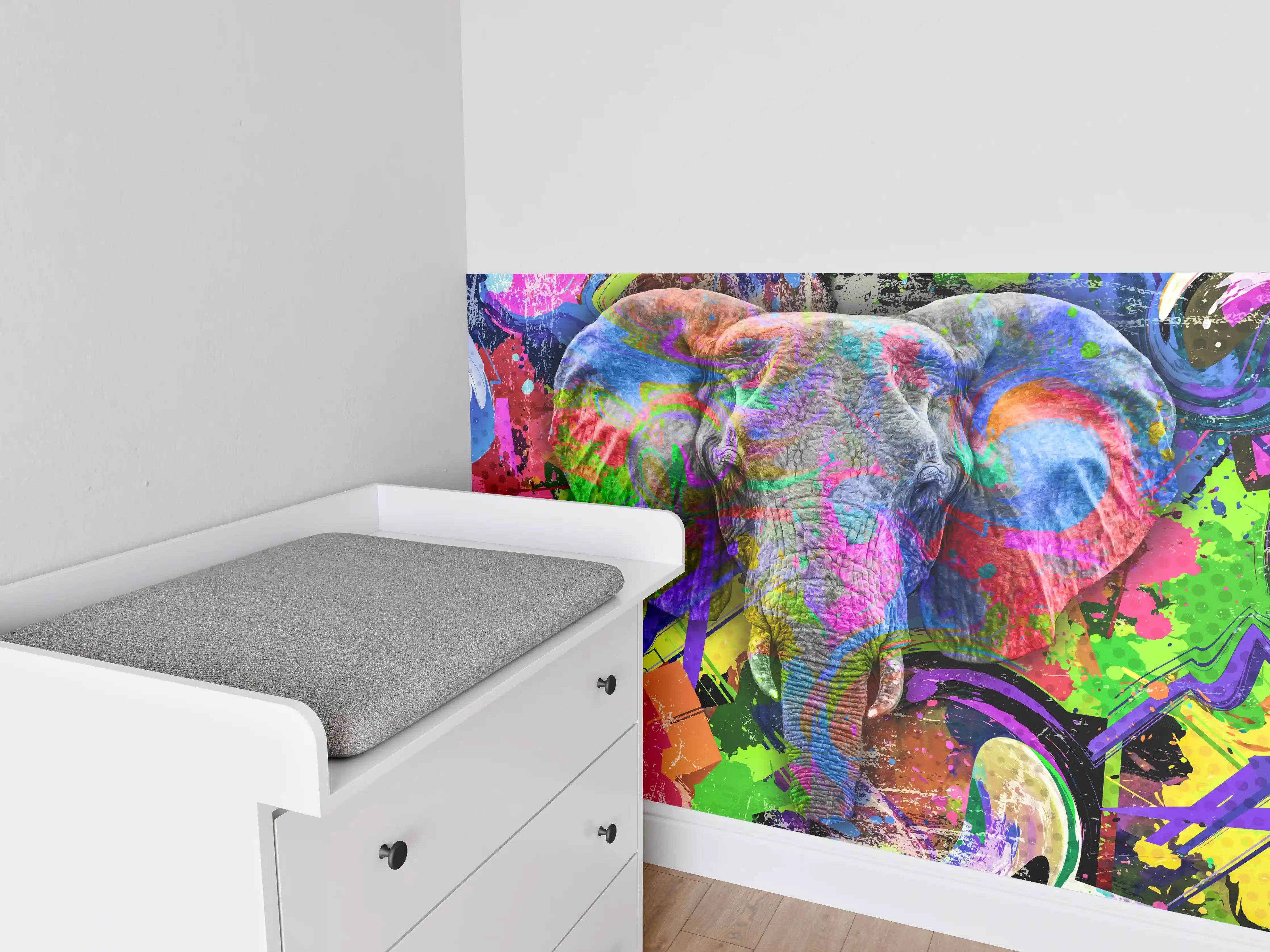 Babyzimmer Wandgestaltung - Bunter abstrakter Elefantenkopf
