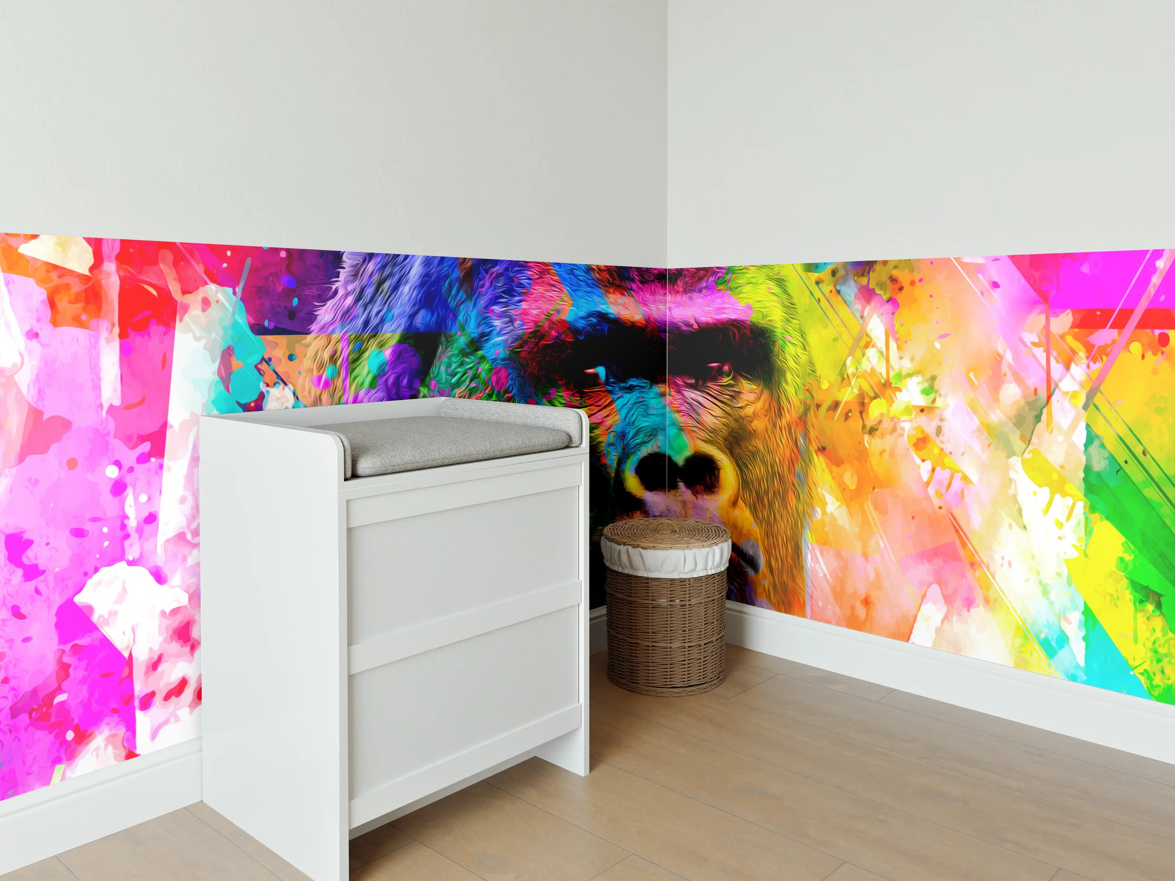 Babyzimmer Wandgestaltung - Bunter abstrakter Gorillakopf