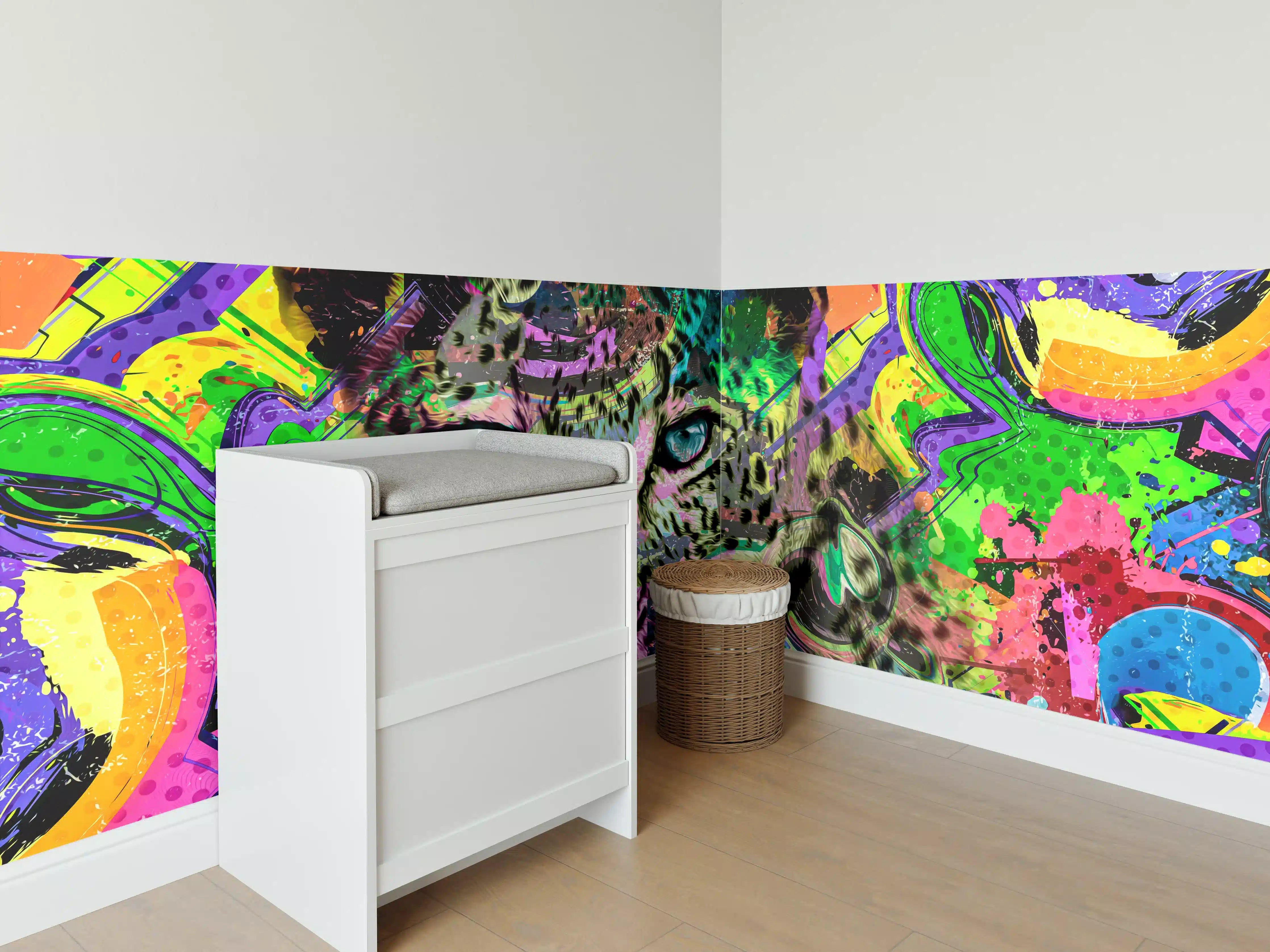 Babyzimmer Wandgestaltung - Bunter abstrakter Leopardenkopf