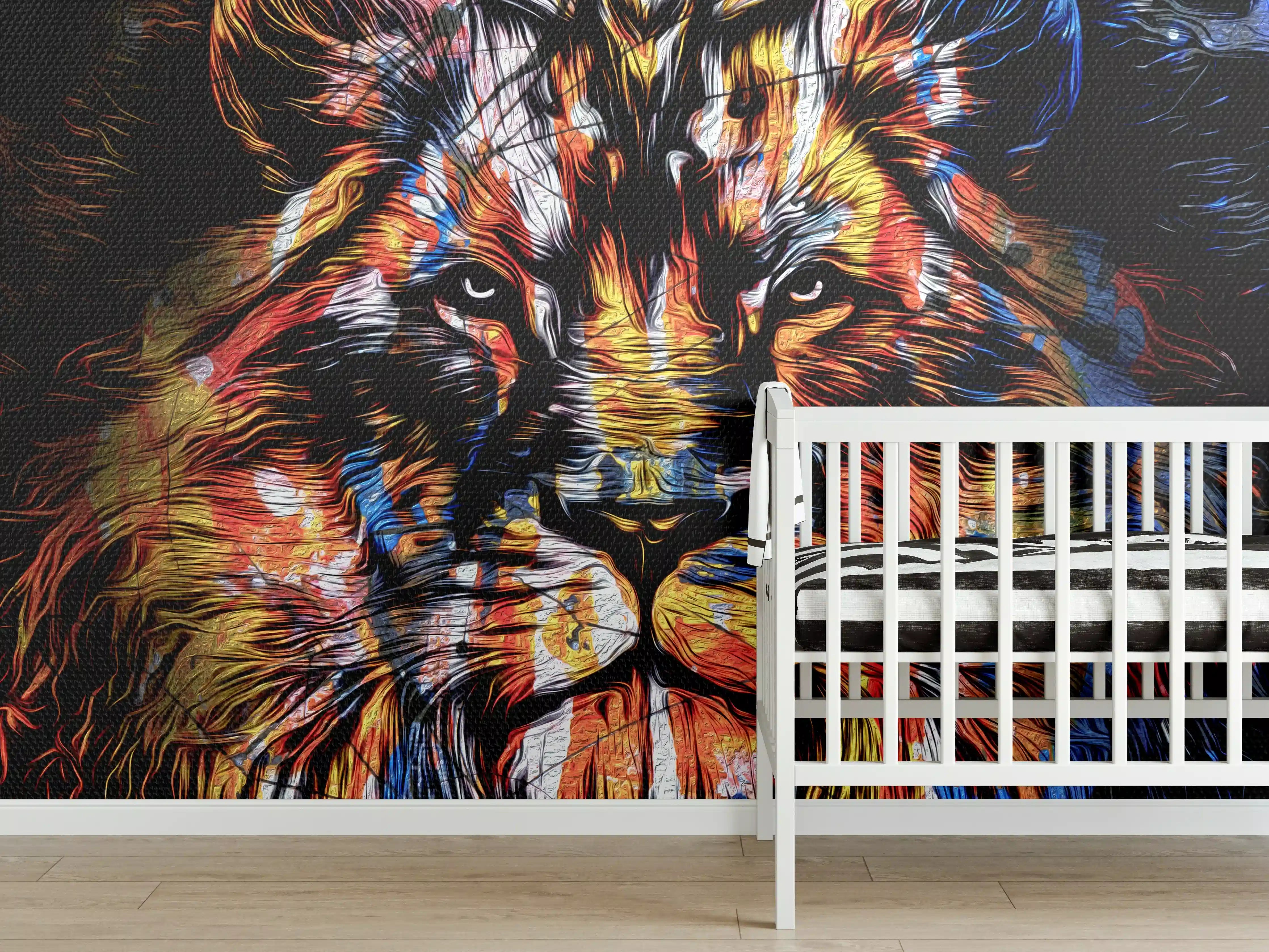 Babyzimmer Wandgestaltung - Bunter mächtiger Löwenkopf