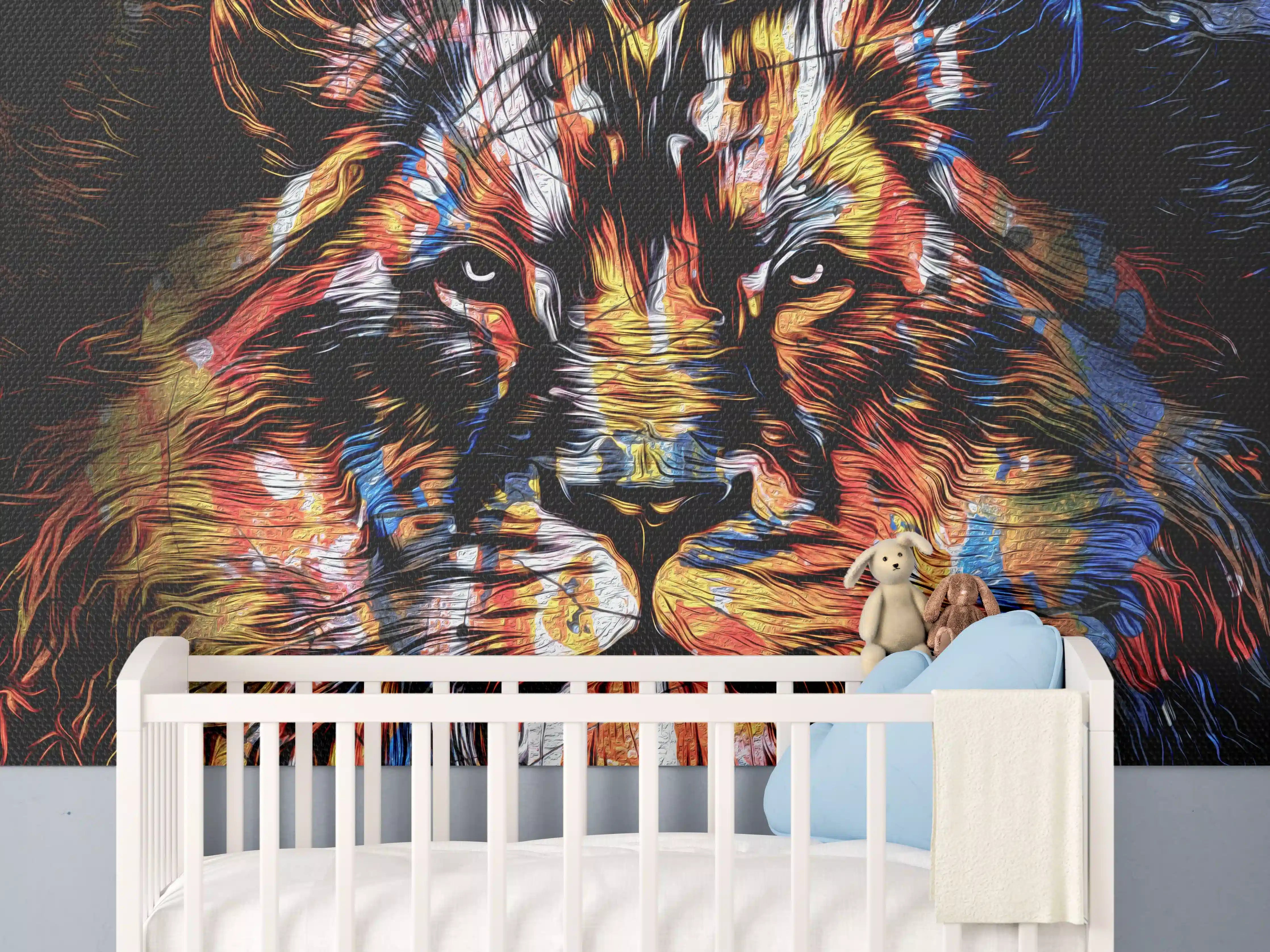 Babyzimmer Wandgestaltung - Bunter mächtiger Löwenkopf