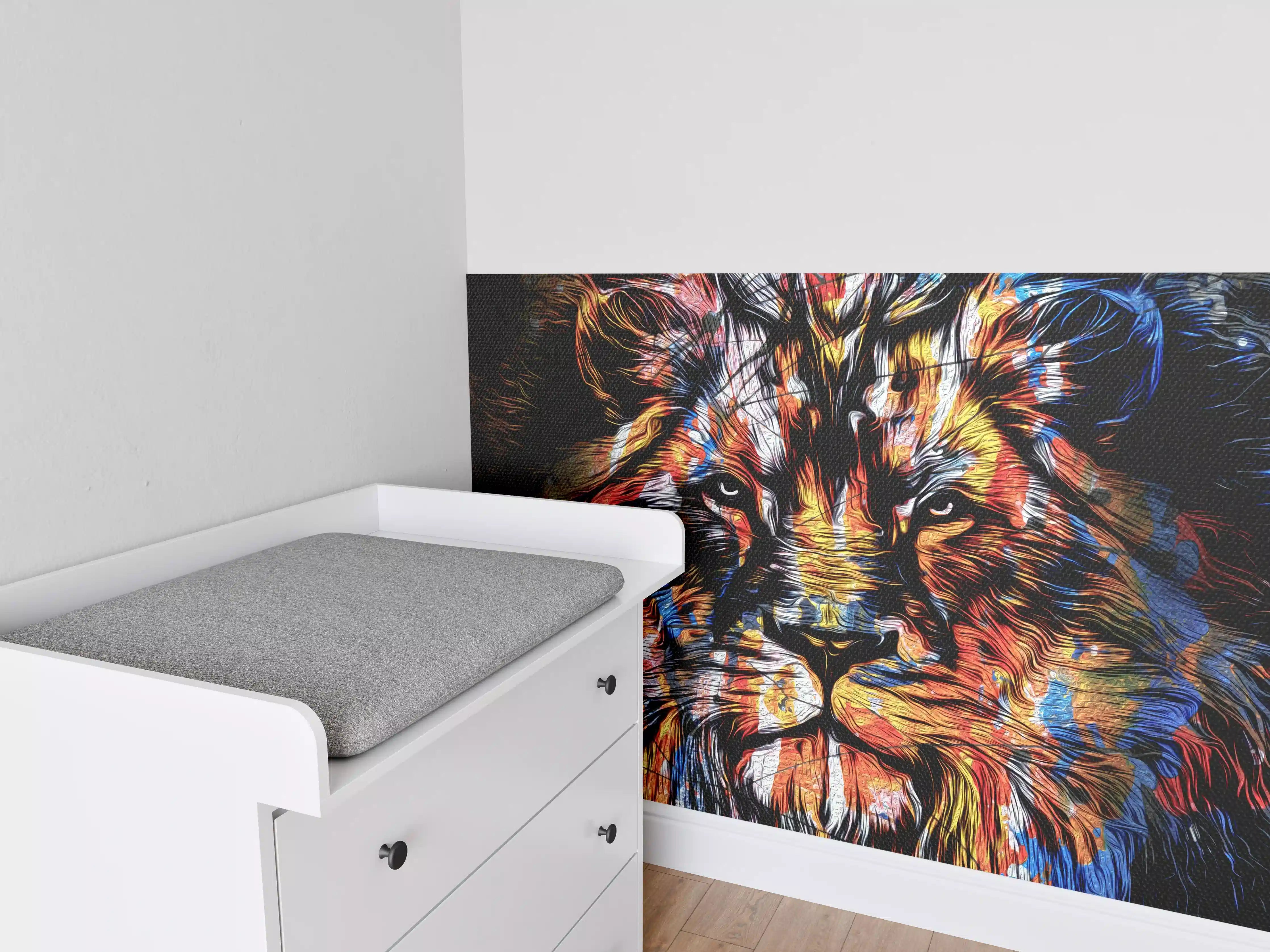 Babyzimmer Wandgestaltung - Bunter mächtiger Löwenkopf