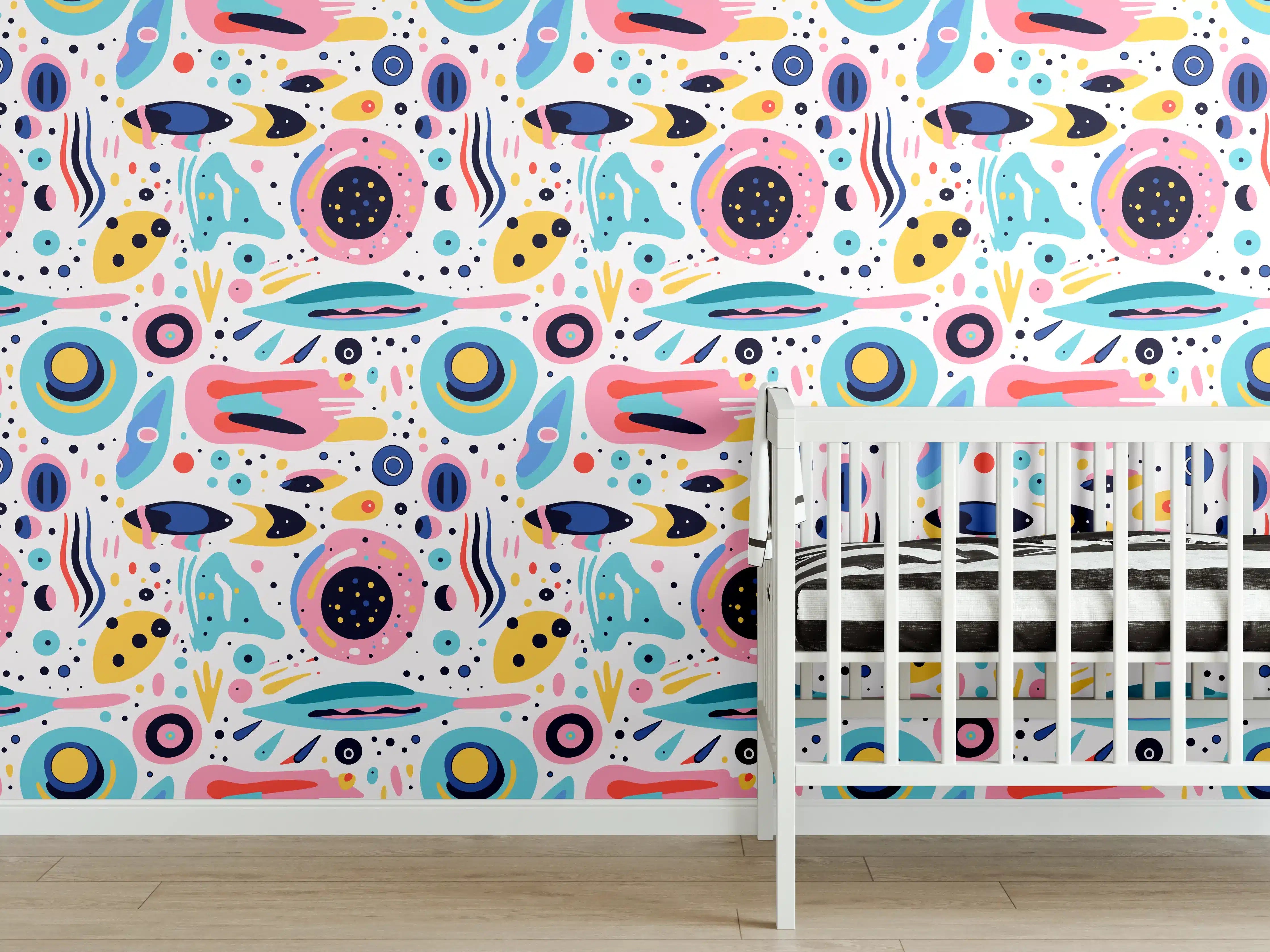 Babyzimmer Wandgestaltung - Bunter, abstracter Mustermix