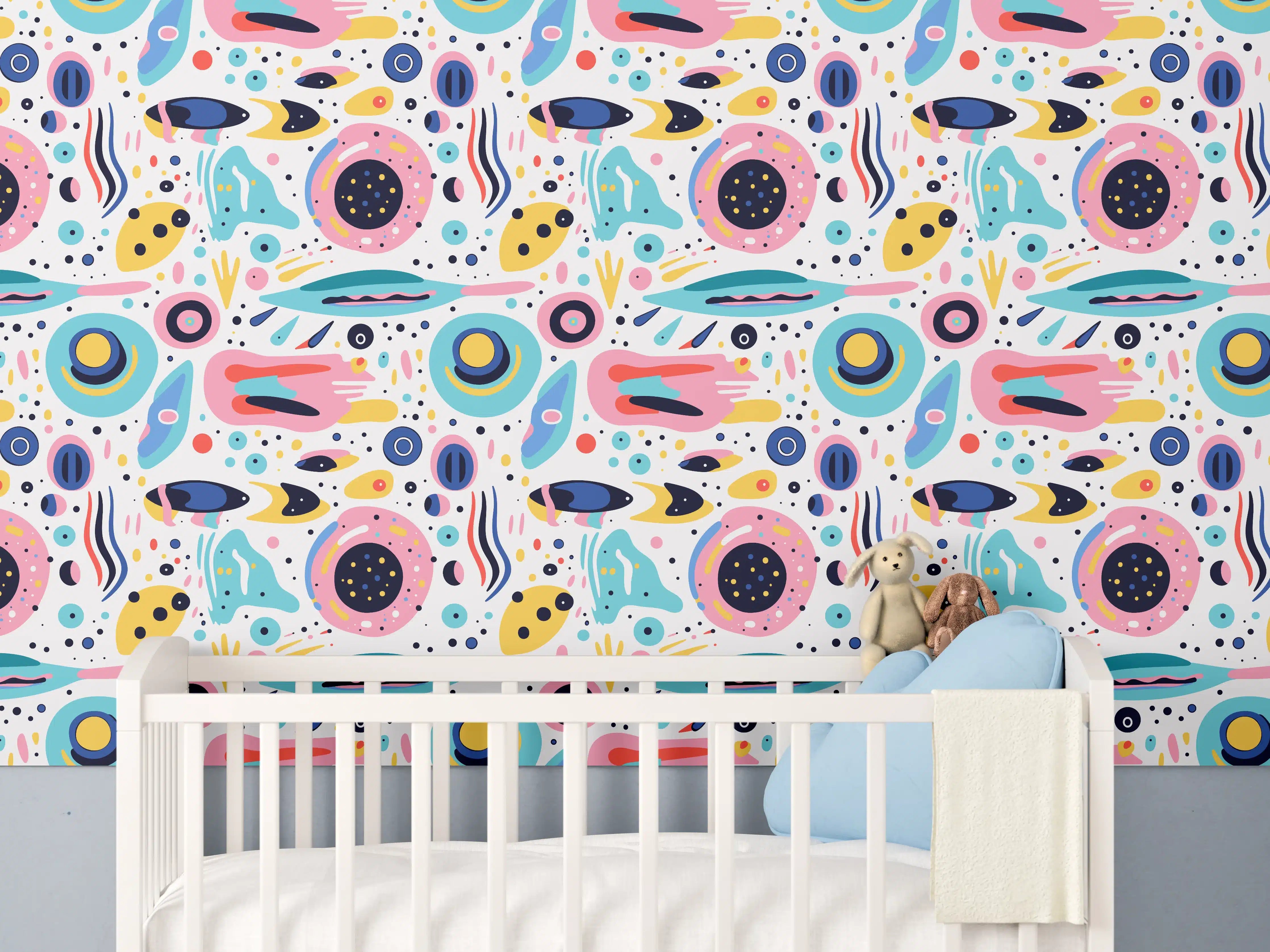 Babyzimmer Wandgestaltung - Bunter, abstracter Mustermix