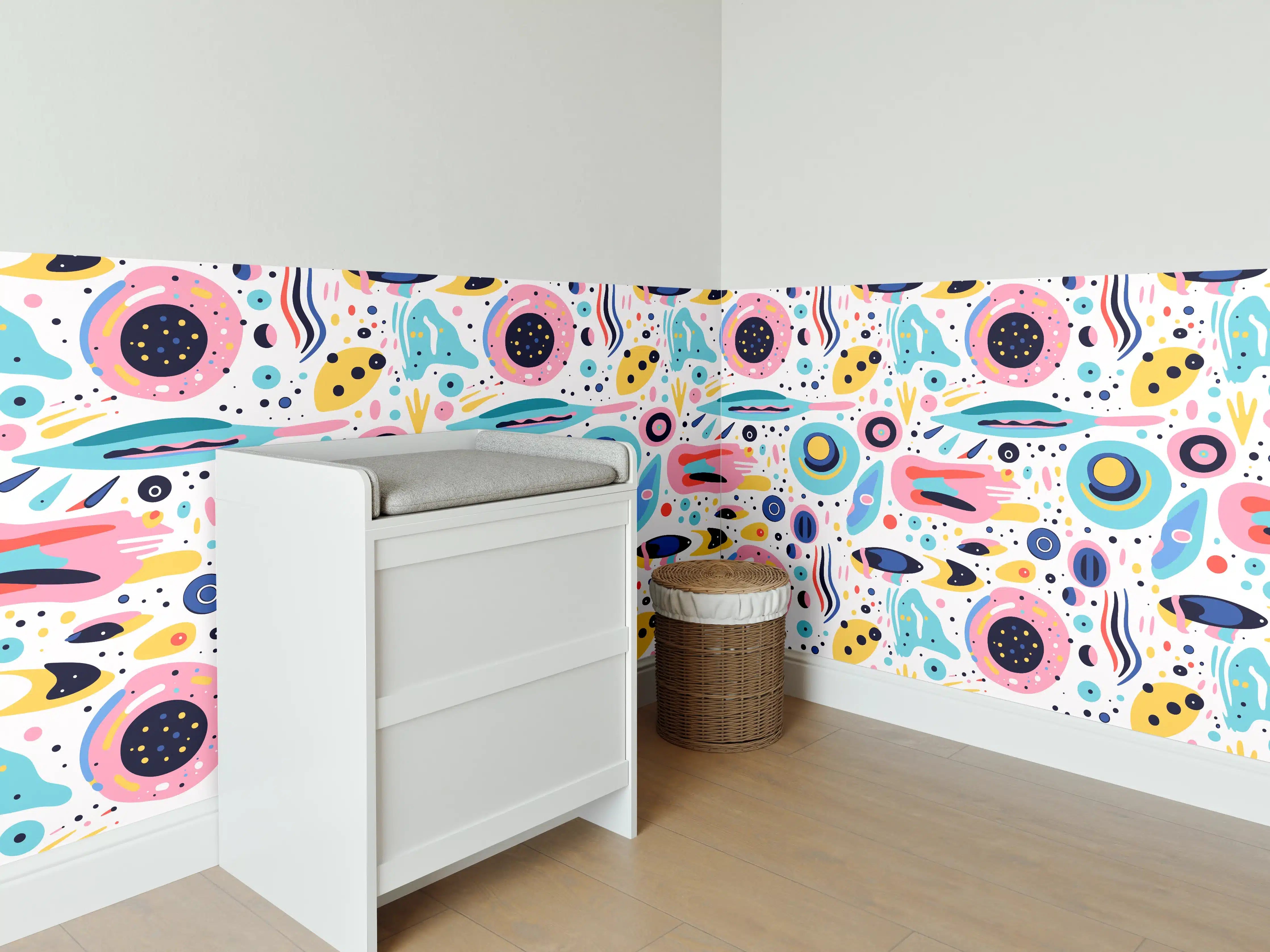 Babyzimmer Wandgestaltung - Bunter, abstracter Mustermix
