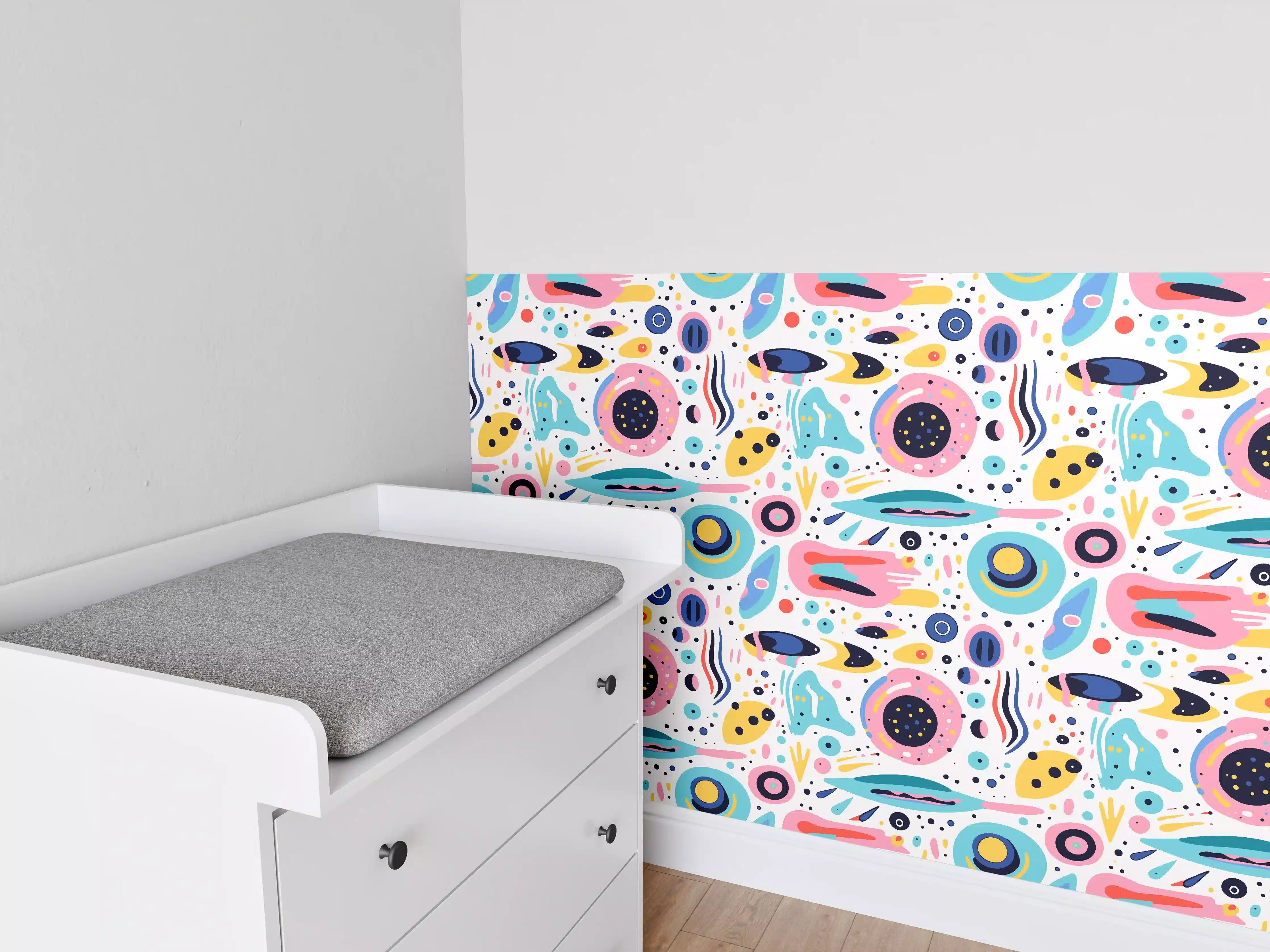 Babyzimmer Wandgestaltung - Bunter, abstracter Mustermix