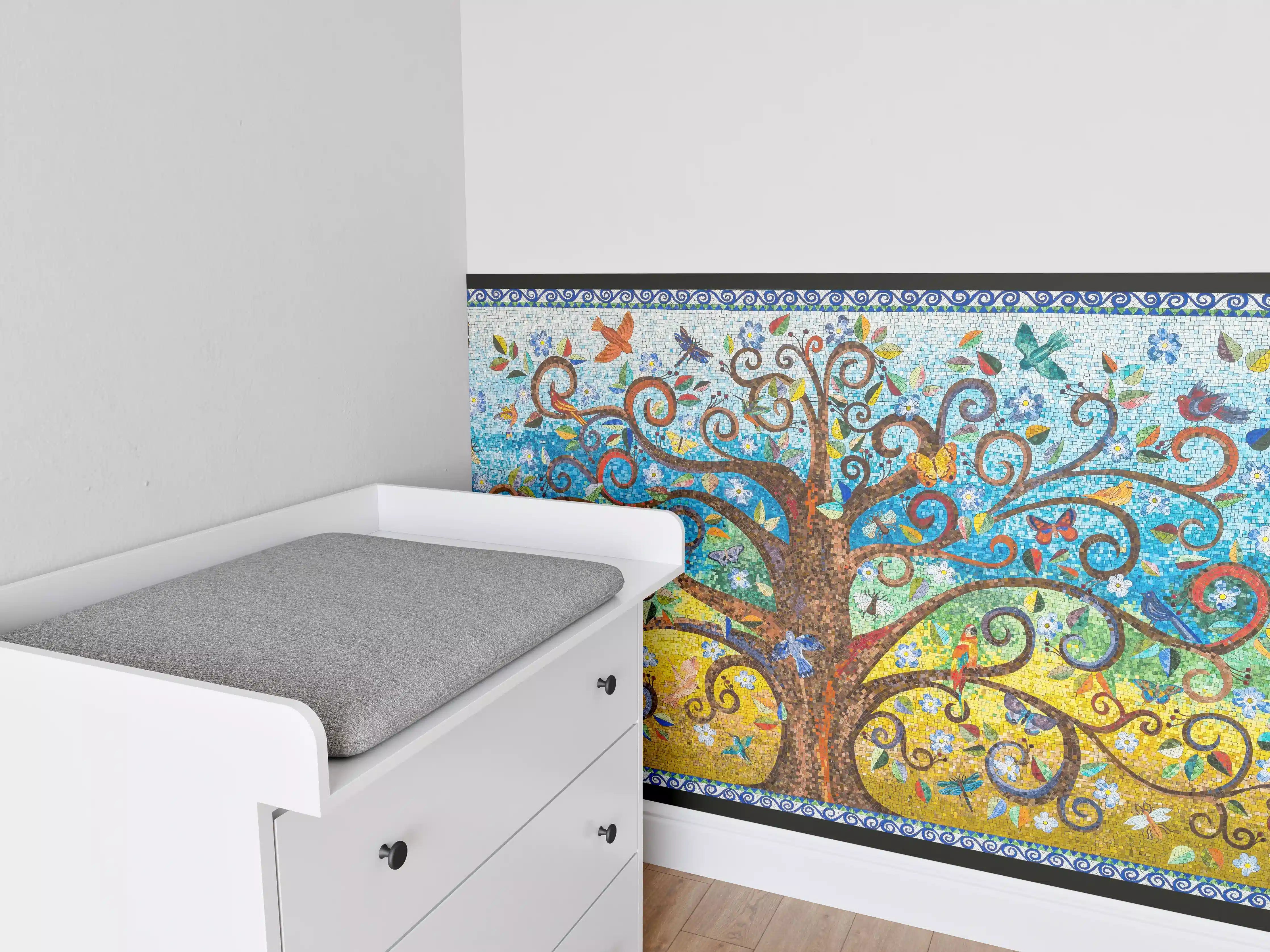 Babyzimmer Wandgestaltung - Buntes Baum Mosaik Kunstwerk