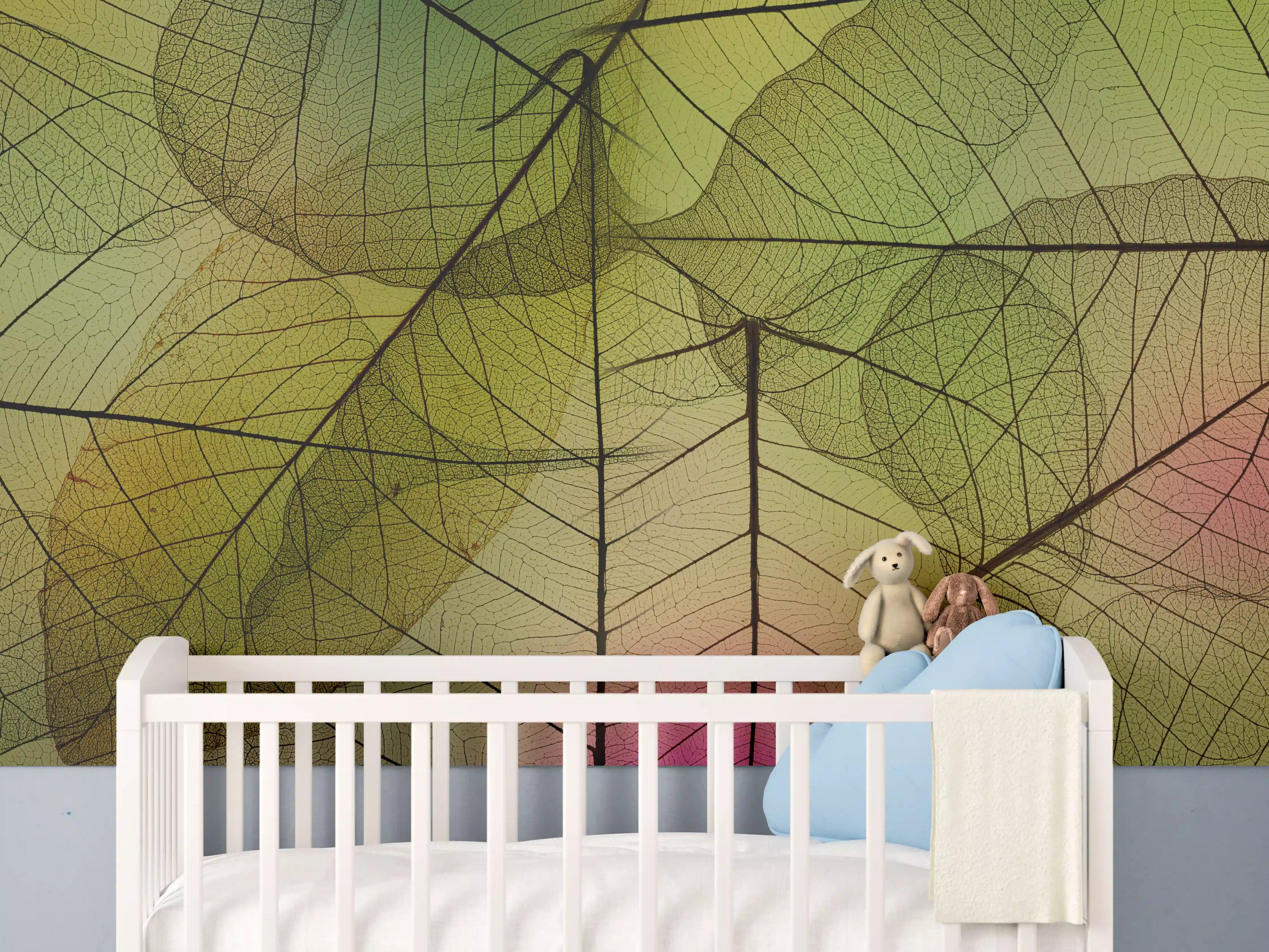 Babyzimmer Wandgestaltung - Buntes Blattadern Makrofoto
