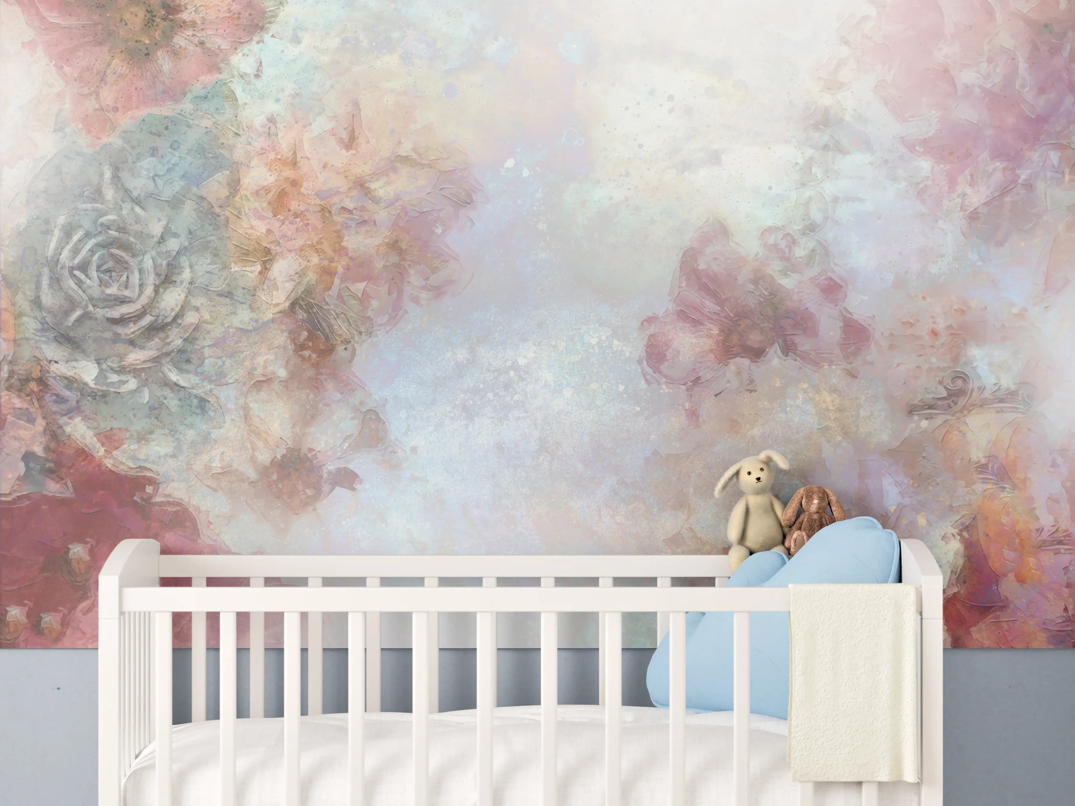 Babyzimmer Wandgestaltung - Buntes Blumen Portrait