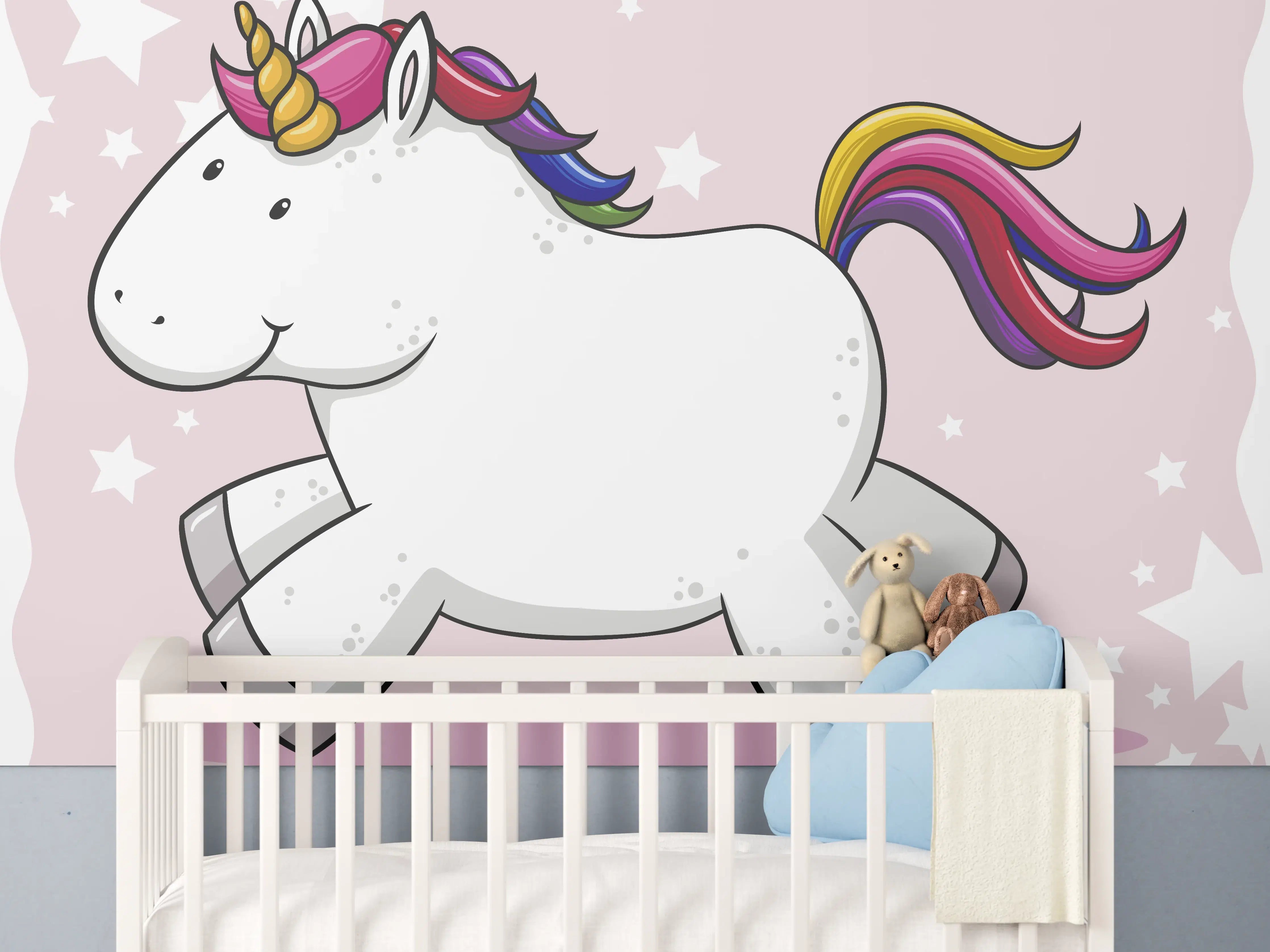 Babyzimmer Wandgestaltung - Buntes Einhorn Cartoon Vektor