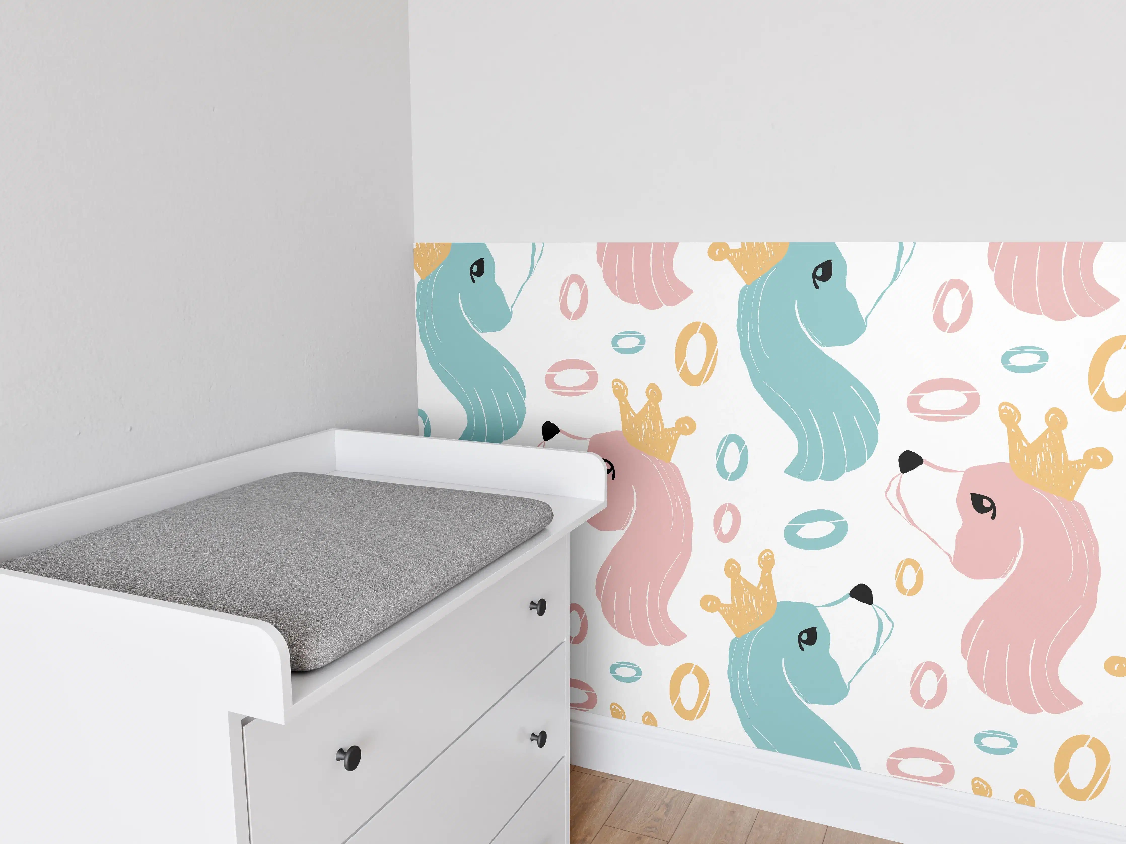 Babyzimmer Wandgestaltung - Buntes Einhorn-Muster