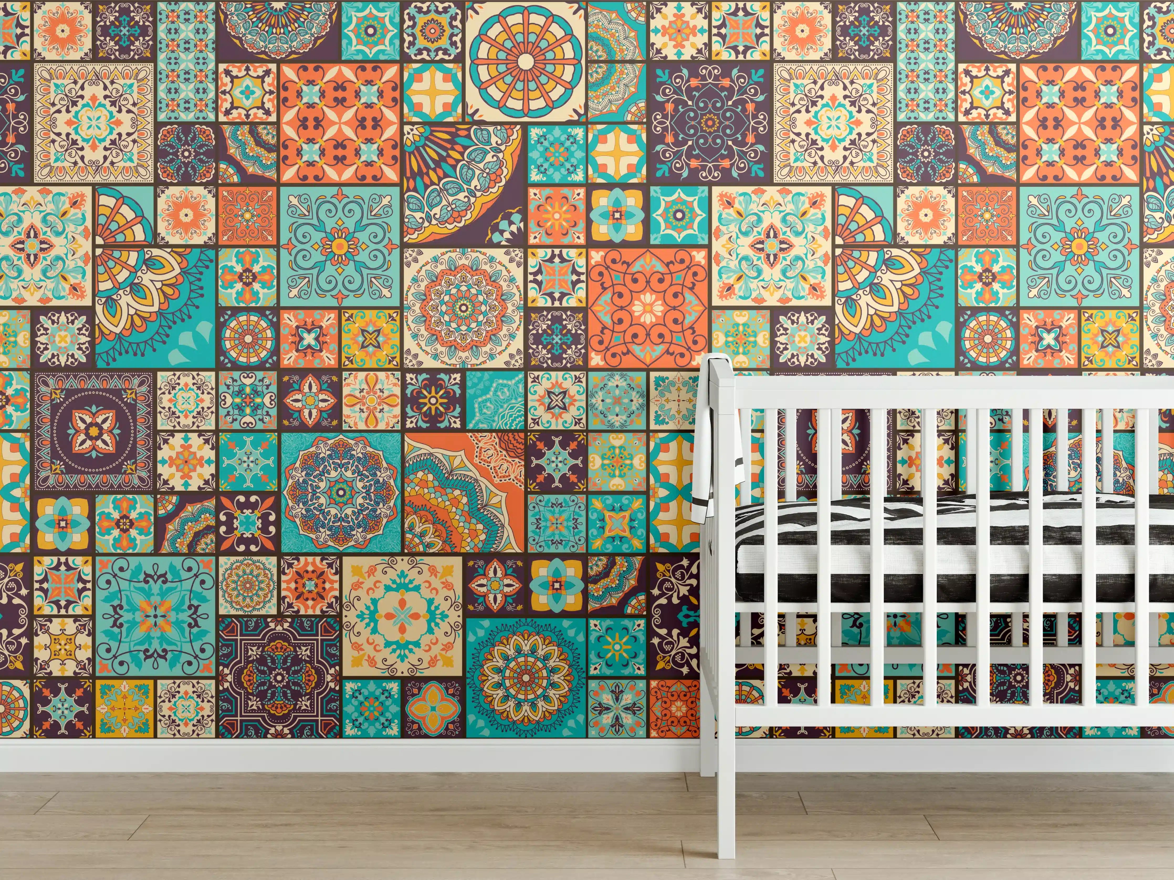 Babyzimmer Wandgestaltung - Buntes Ethno-Muster