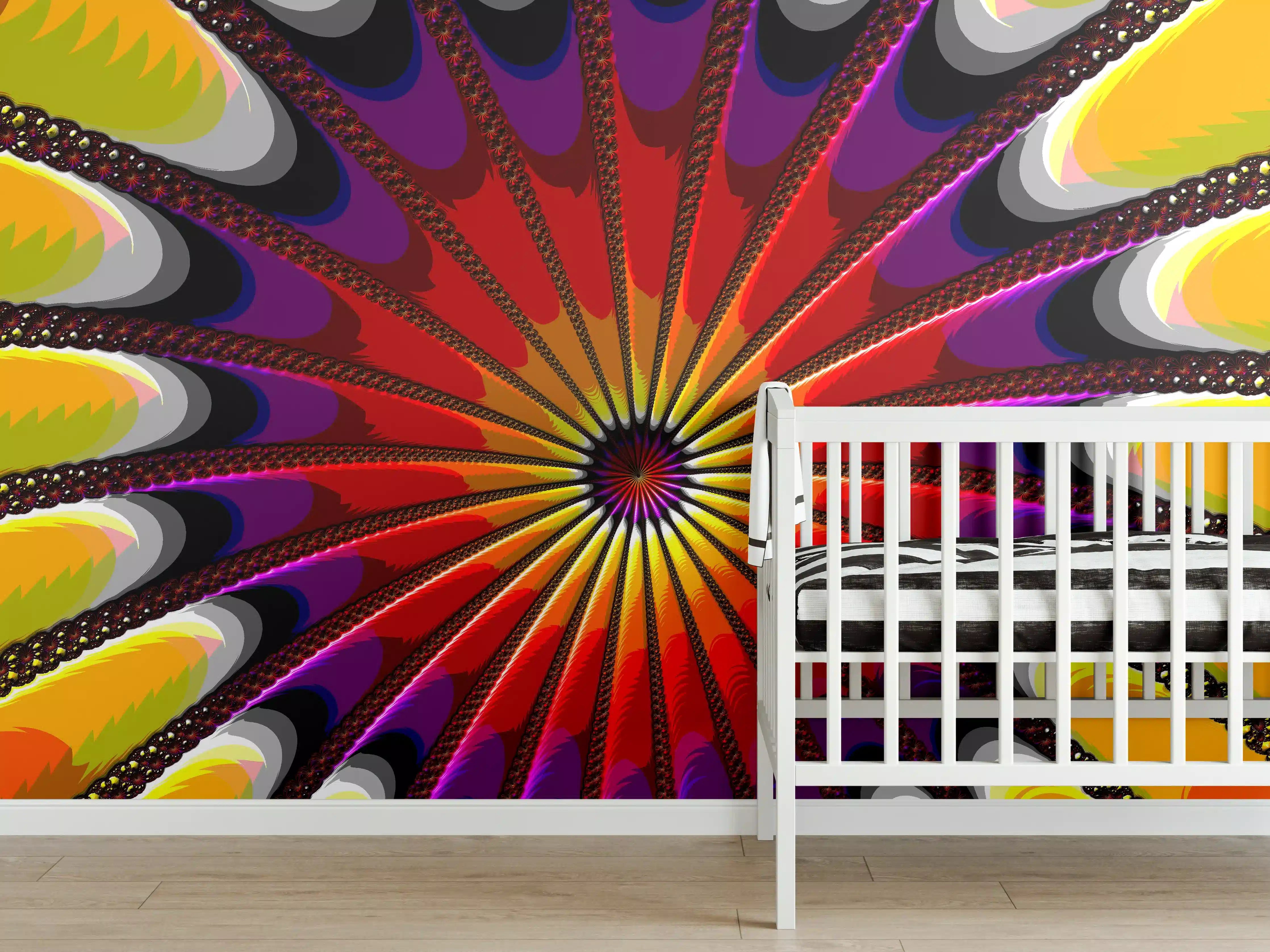 Babyzimmer Wandgestaltung - Buntes Fraktal Kunstwerk