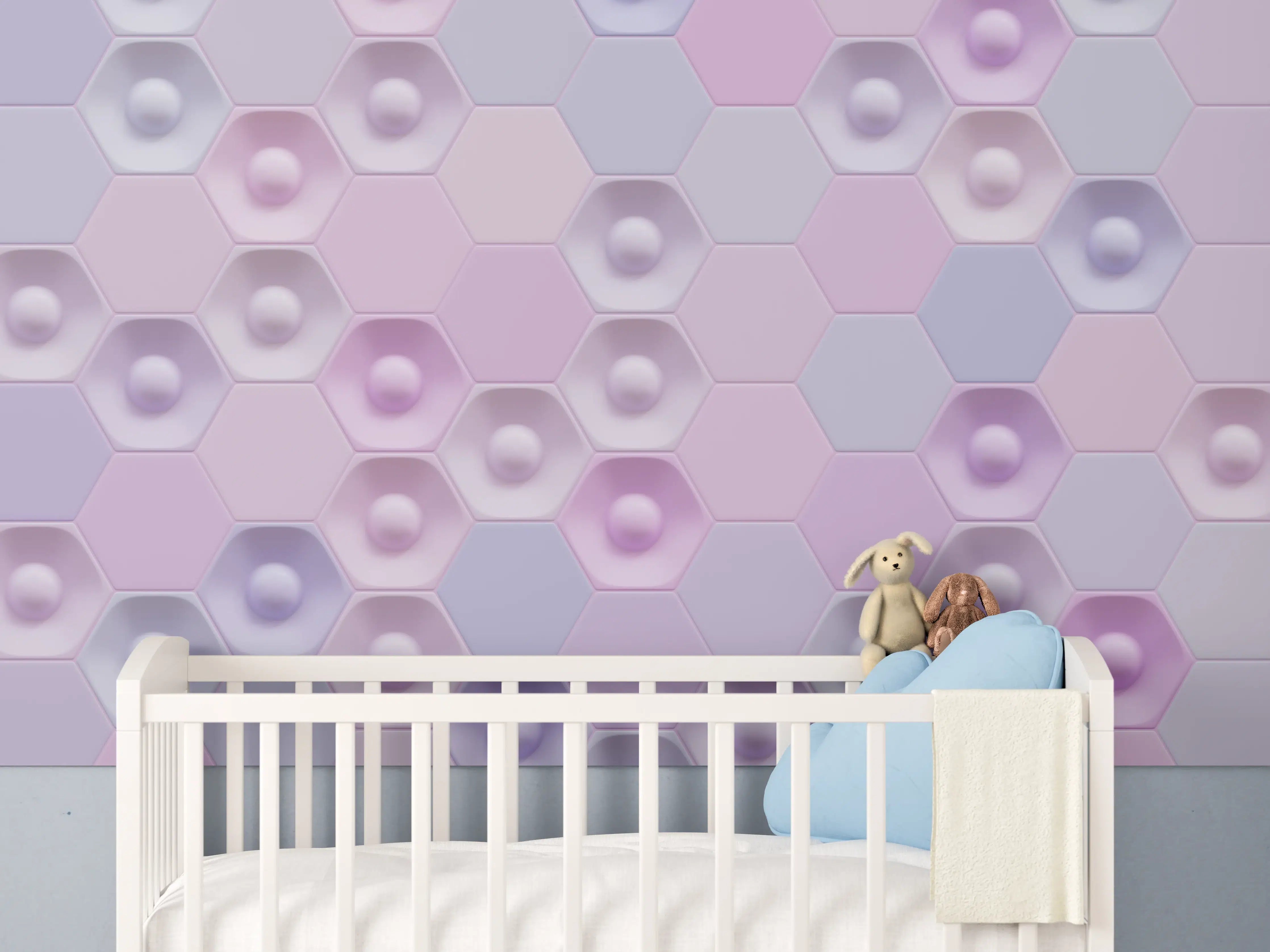 Babyzimmer Wandgestaltung - Buntes Hexagon-Muster 3D