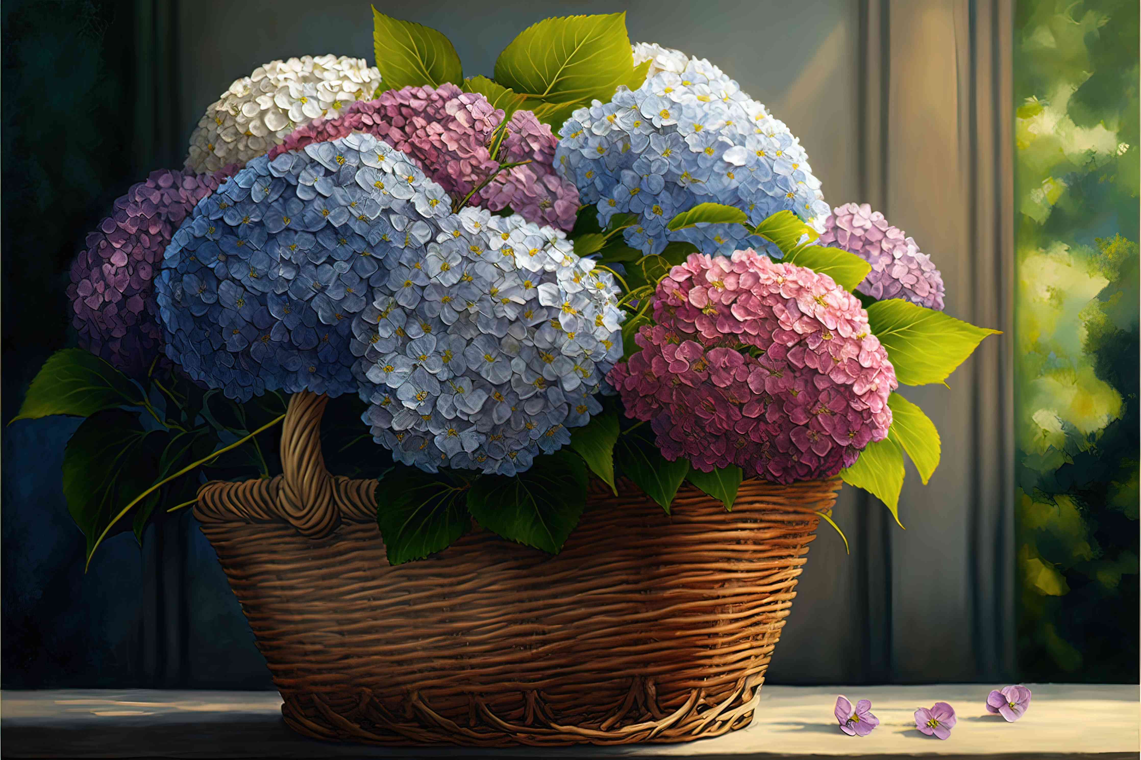 Babyzimmer Wandgestaltung-Buntes Hortensien Blumenarrangement