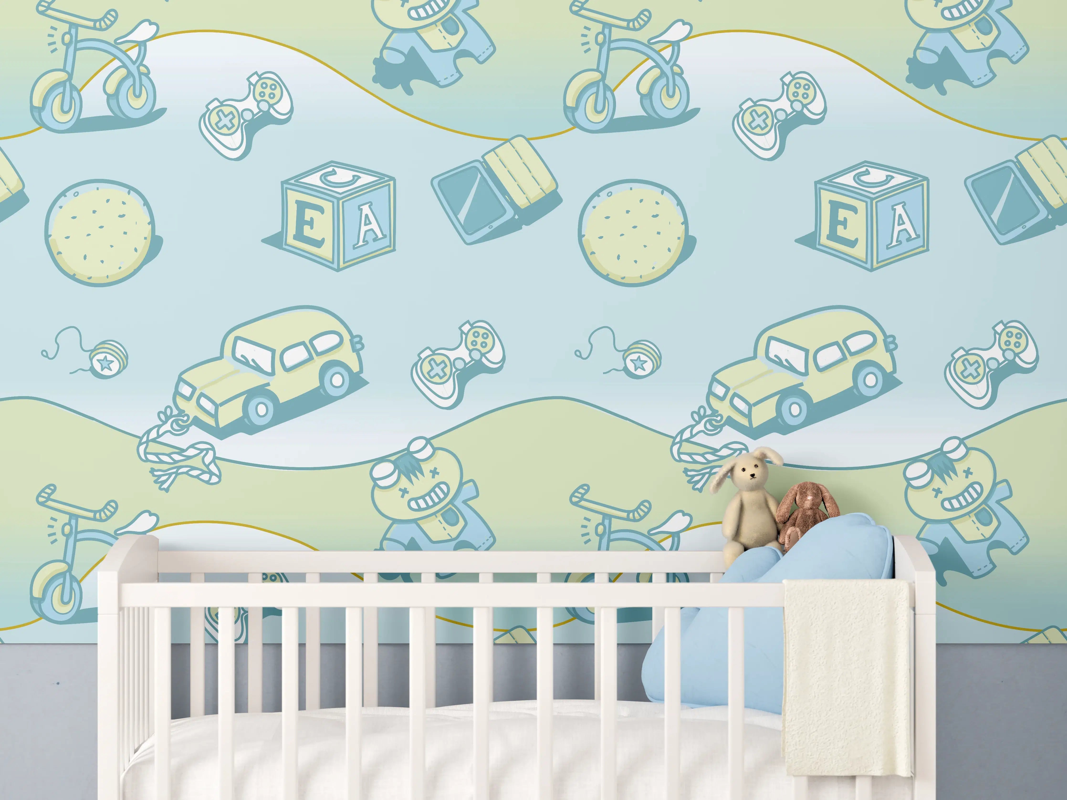 Babyzimmer Wandgestaltung - Buntes Kinder-Verkehrsmuster