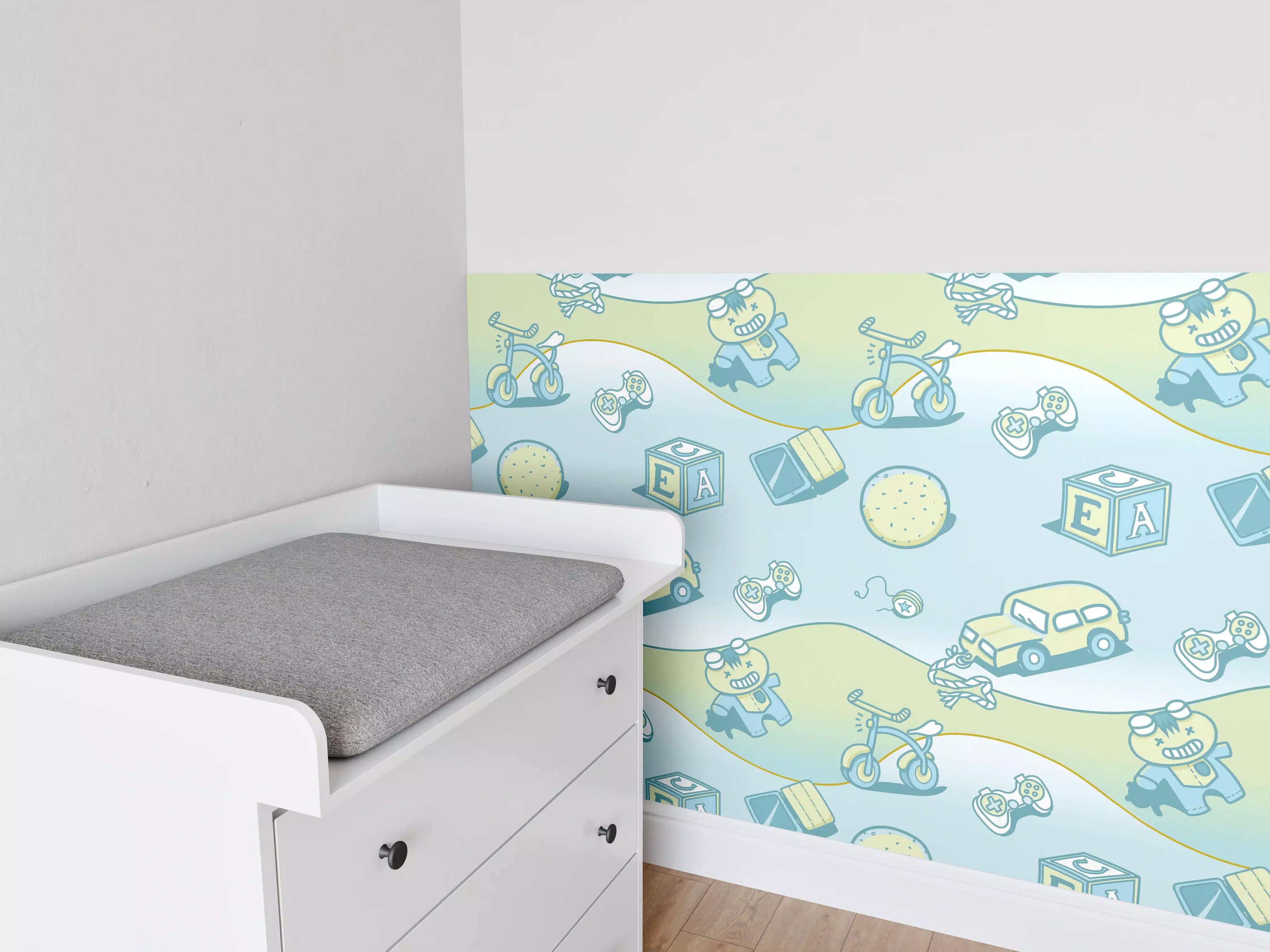 Babyzimmer Wandgestaltung - Buntes Kinder-Verkehrsmuster