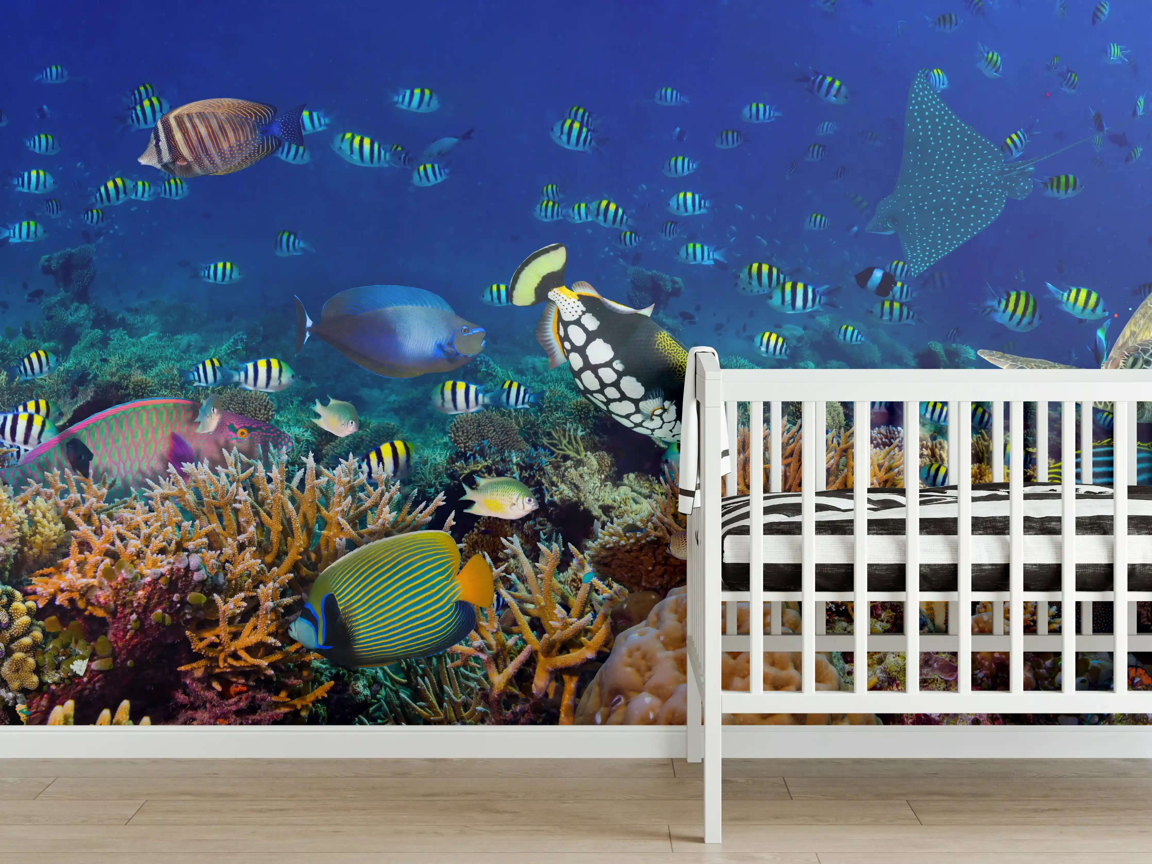 Babyzimmer Wandgestaltung - Buntes Korallenriff Blau-Türkis
