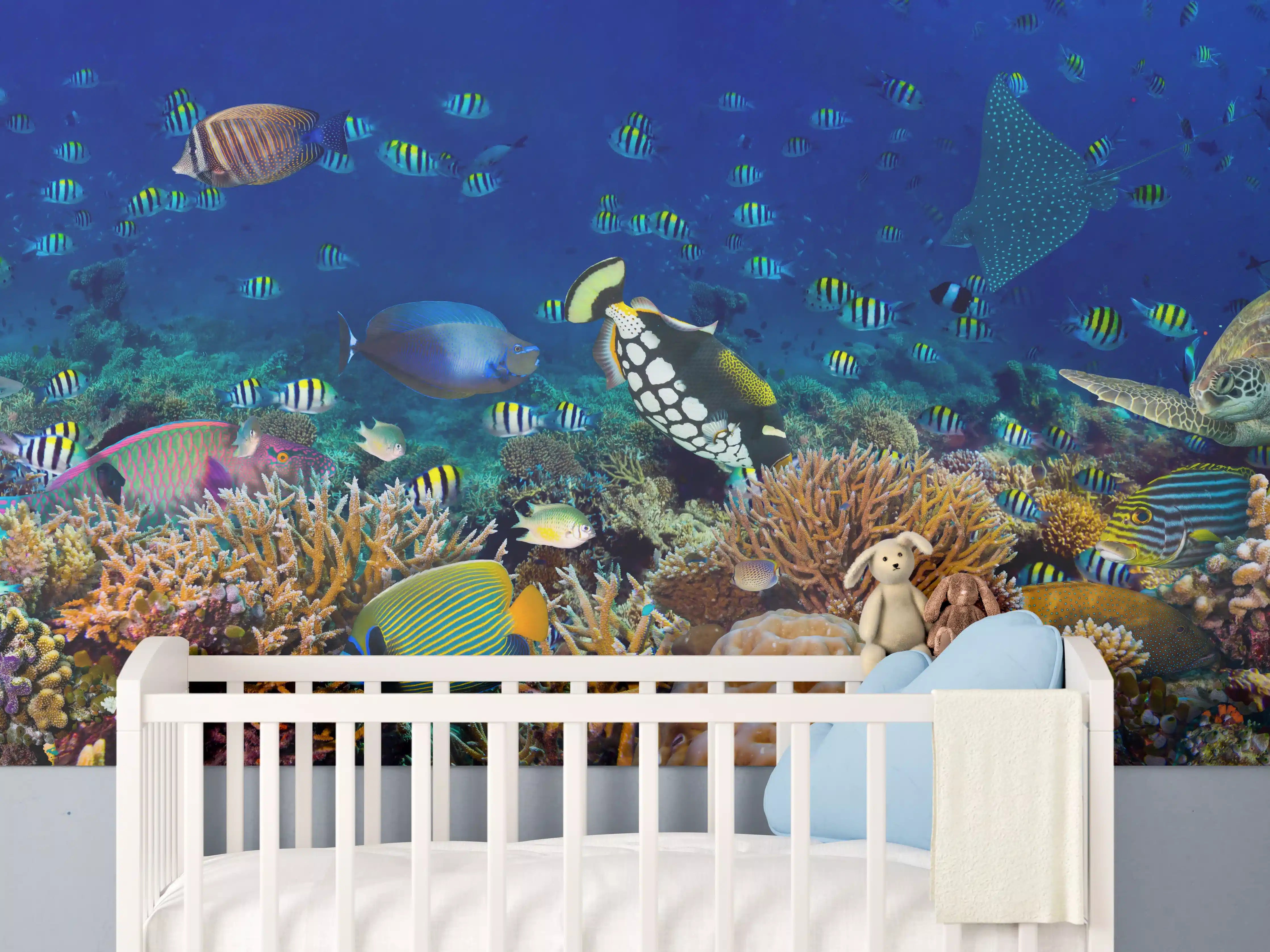 Babyzimmer Wandgestaltung - Buntes Korallenriff Blau-Türkis